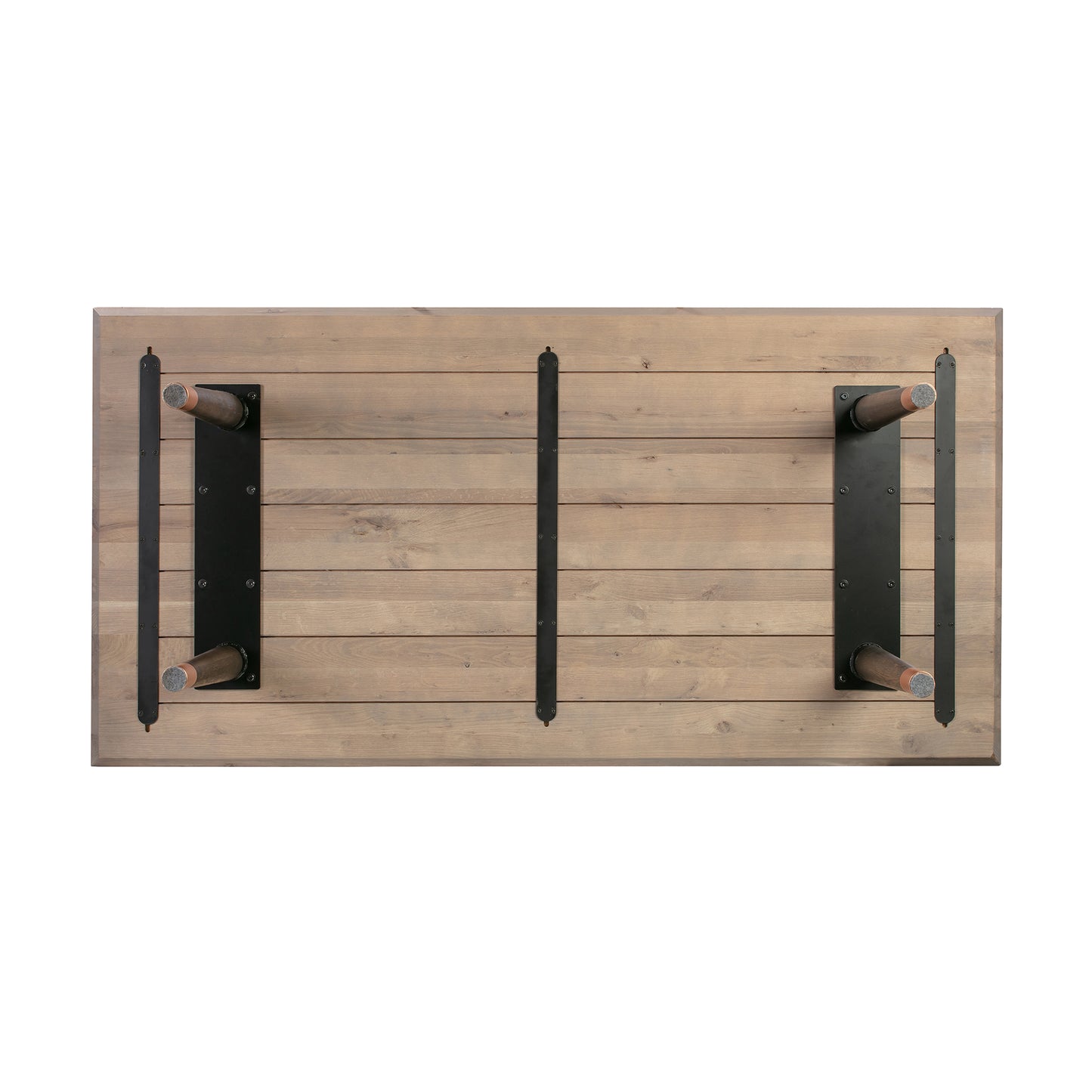 Turin Rustic Oak Wood Dining Table with Copper Tip Legs