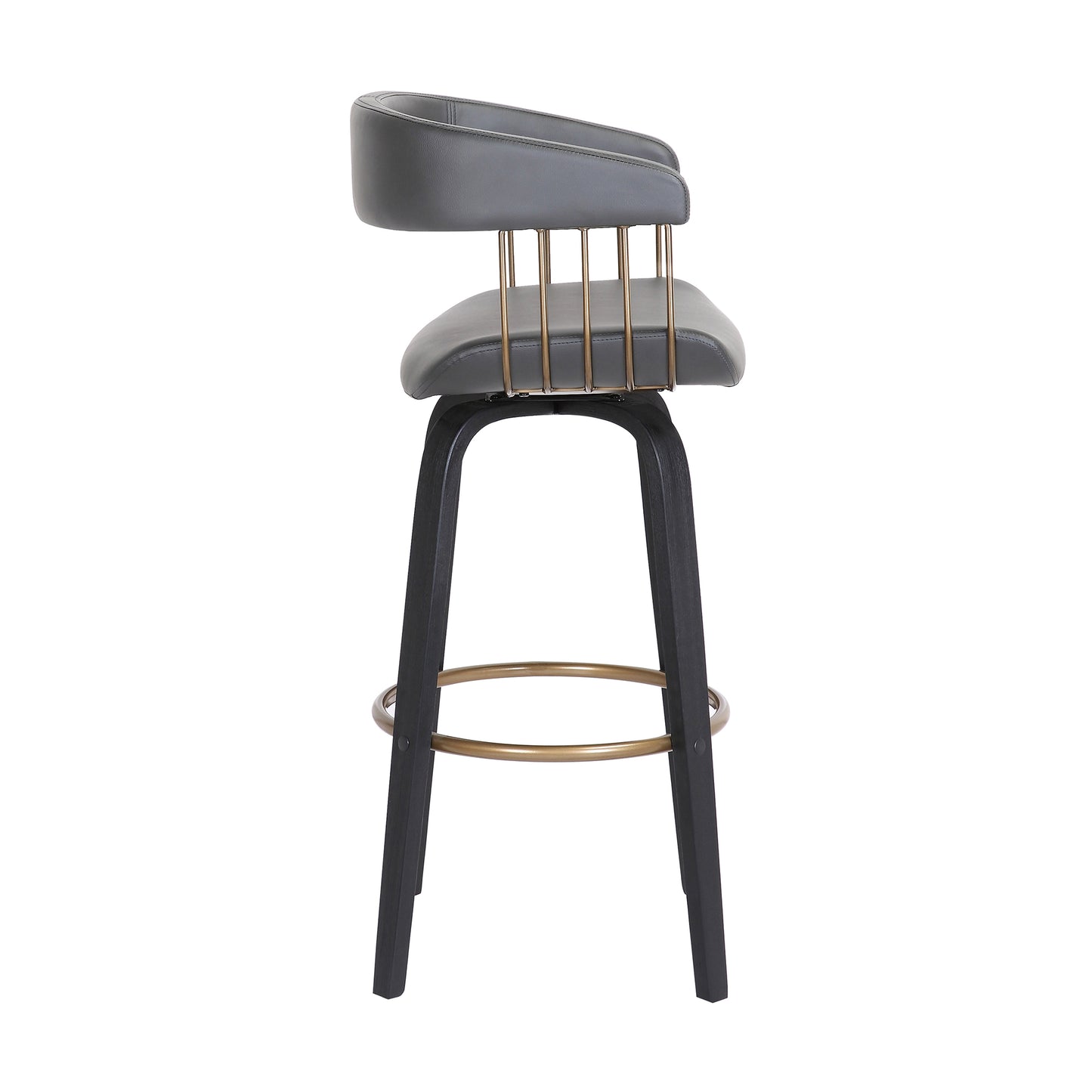Topanga 30.5" Swivel Wood Bar Stool with Faux Leather and Golden Bronze Metal