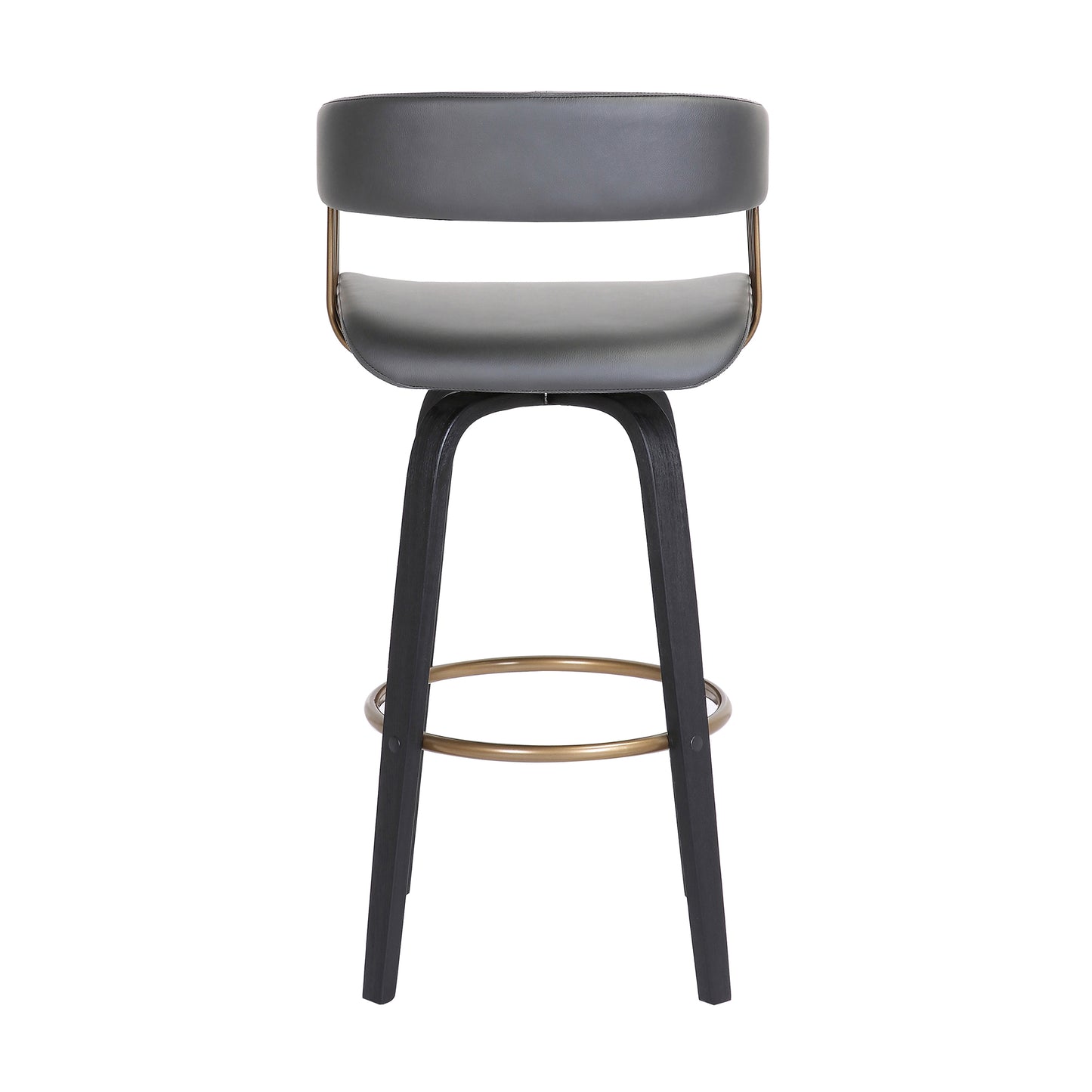 Topanga 30.5" Swivel Wood Bar Stool with Faux Leather and Golden Bronze Metal