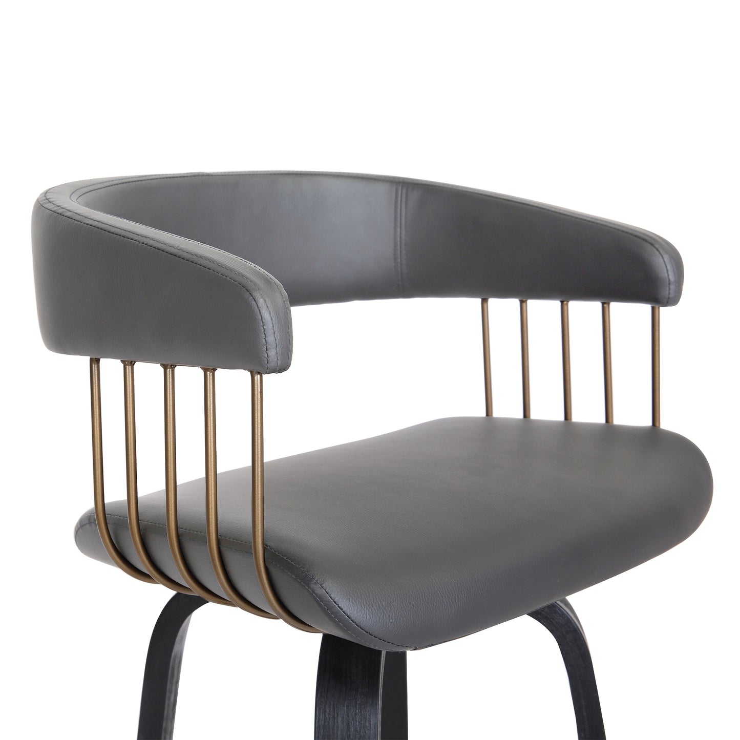 Topanga 30.5" Swivel Wood Bar Stool with Faux Leather and Golden Bronze Metal