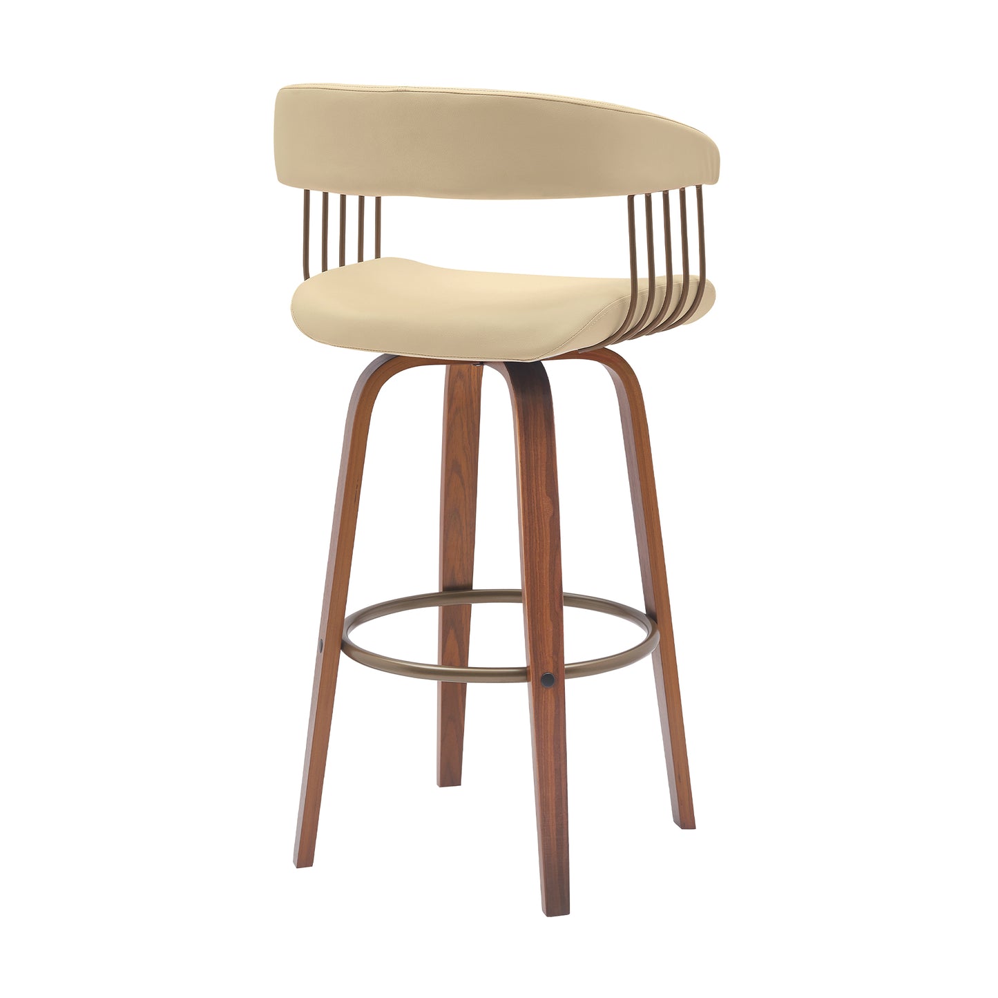 Topanga 30.5" Swivel Wood Bar Stool with Faux Leather and Golden Bronze Metal