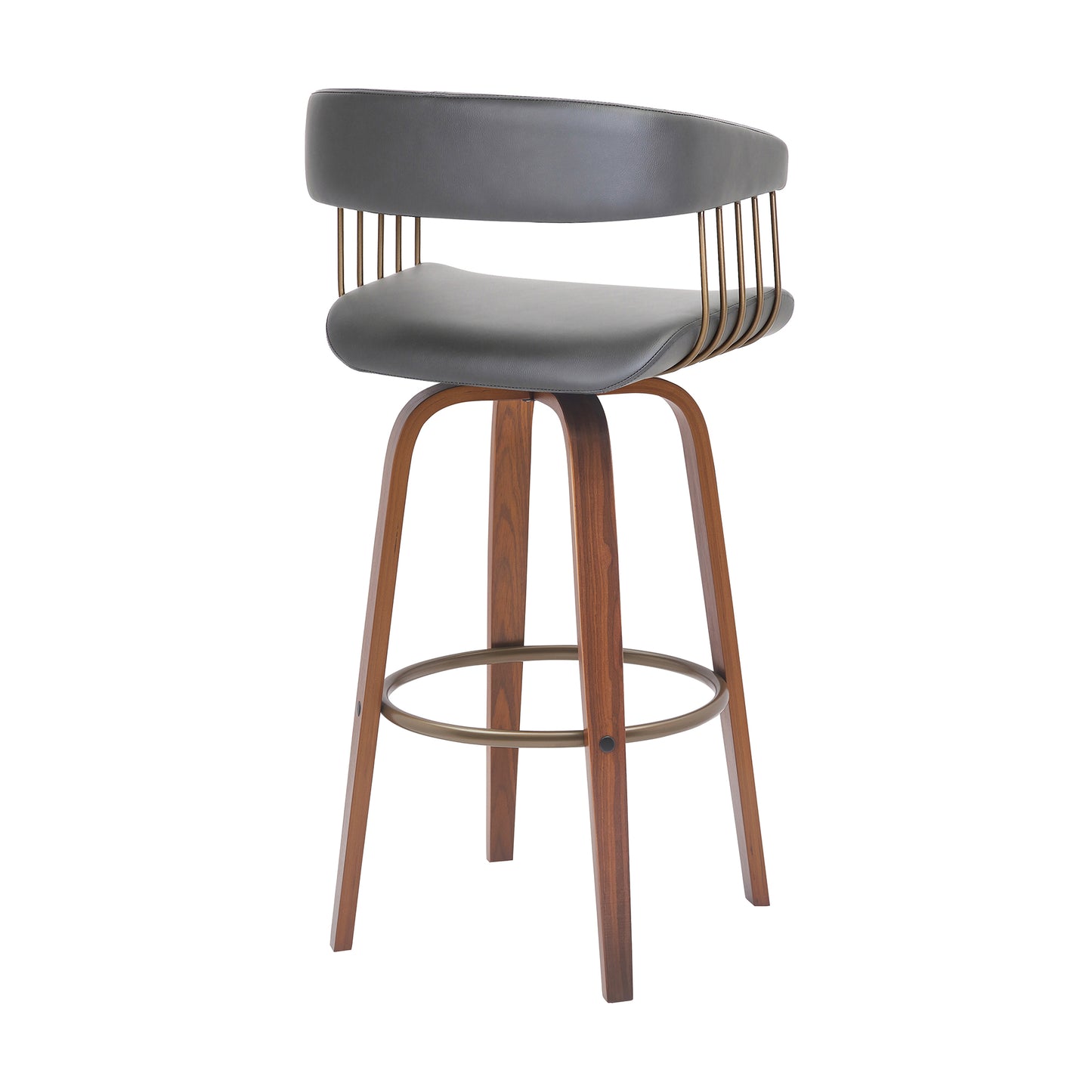 Topanga 30.5" Swivel Wood Bar Stool with Faux Leather and Golden Bronze Metal