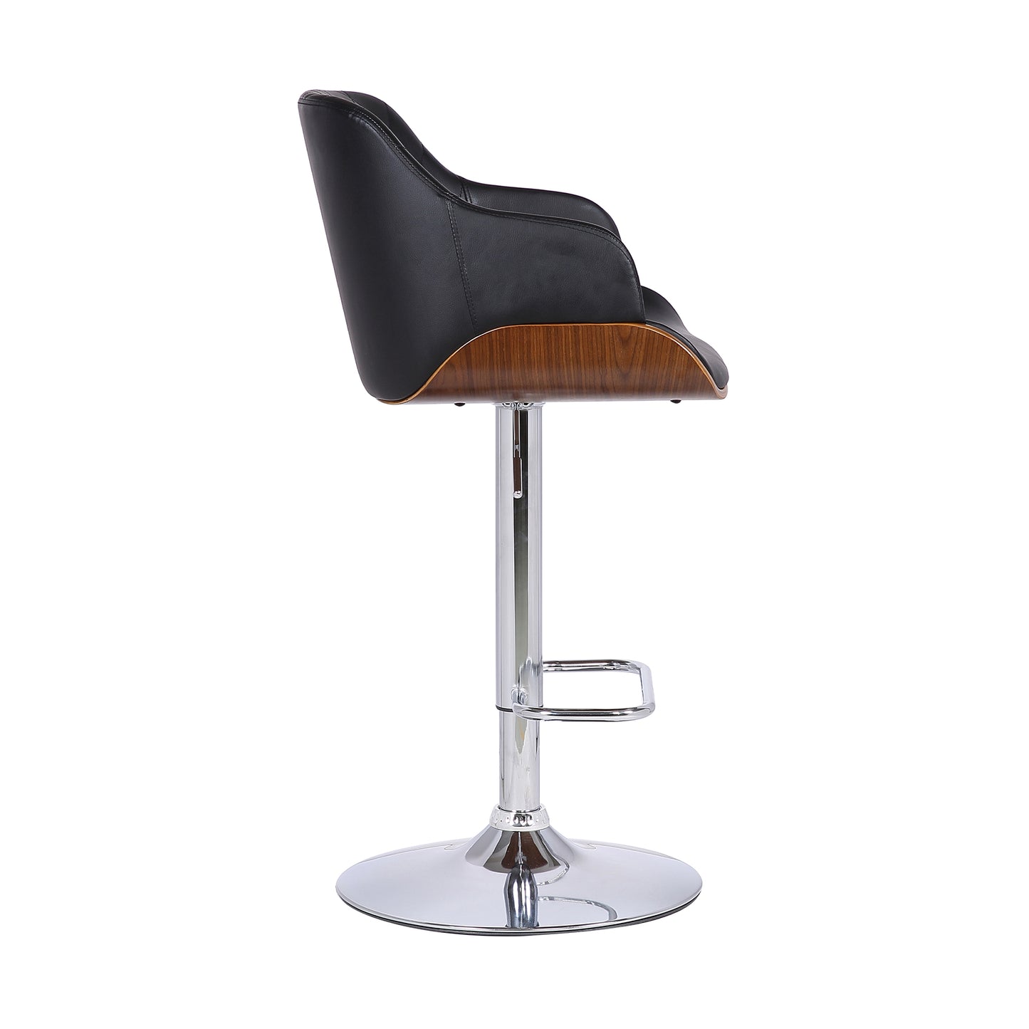 Toby Faux Leather Adjustable Height Swivel Bar Stool with Wood and Chrome