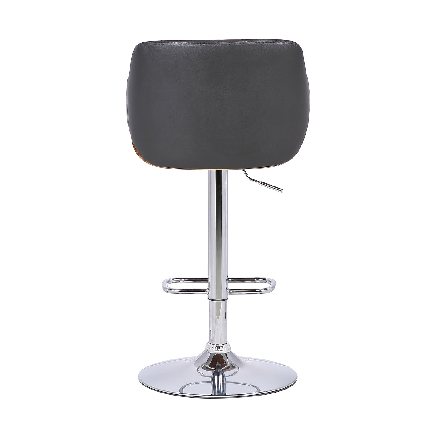 Toby Faux Leather Adjustable Height Swivel Bar Stool with Wood and Chrome