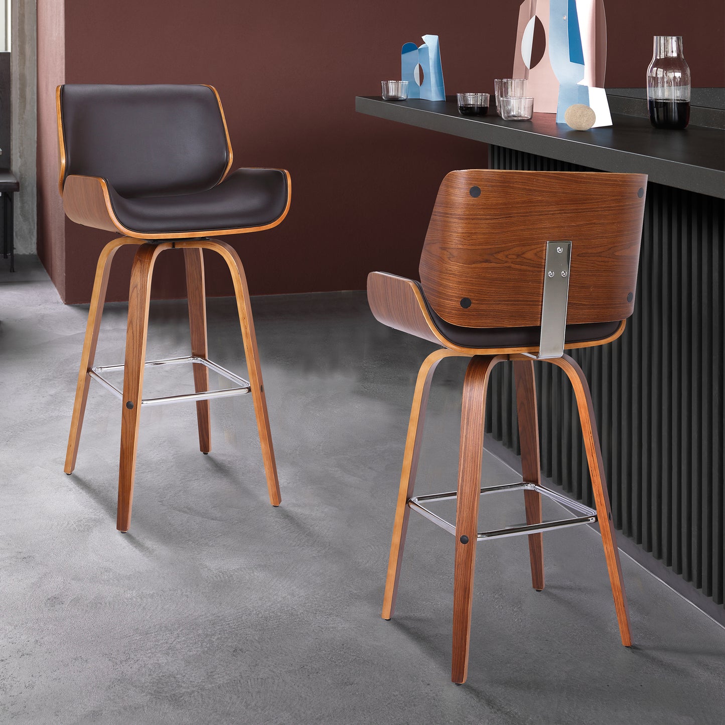 Tyler Swivel Faux Leather and Wood Bar Stool