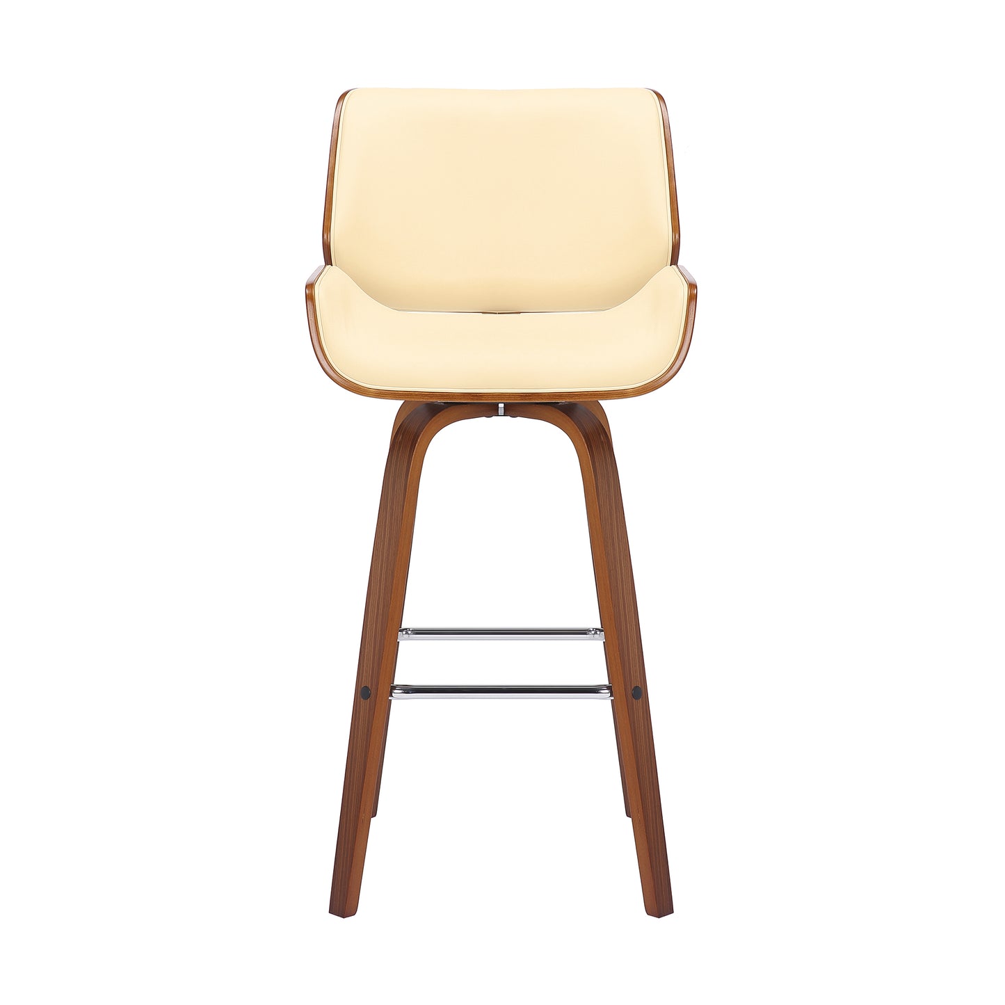Tyler 26" Counter Height Swivel Cream Faux Leather and Walnut Wood Bar Stool