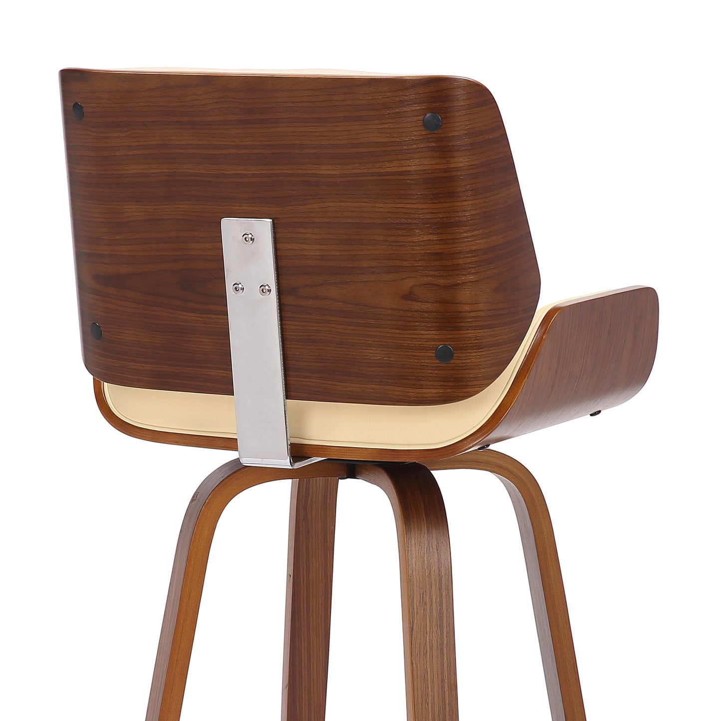 Tyler 30" Bar Height Swivel Cream Faux Leather and Walnut Wood Bar Stool