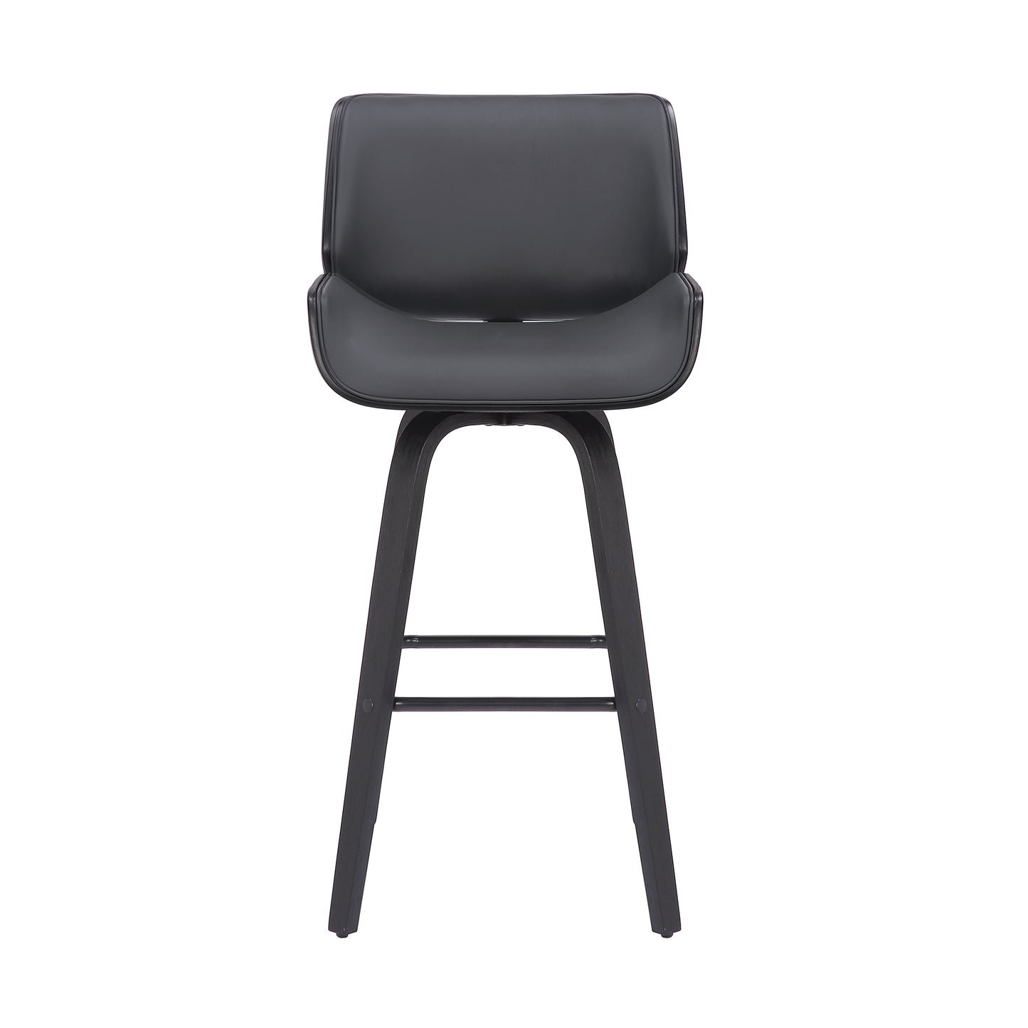 Tyler 30" Bar Height Swivel Gray Faux Leather and Black Wood Bar Stool