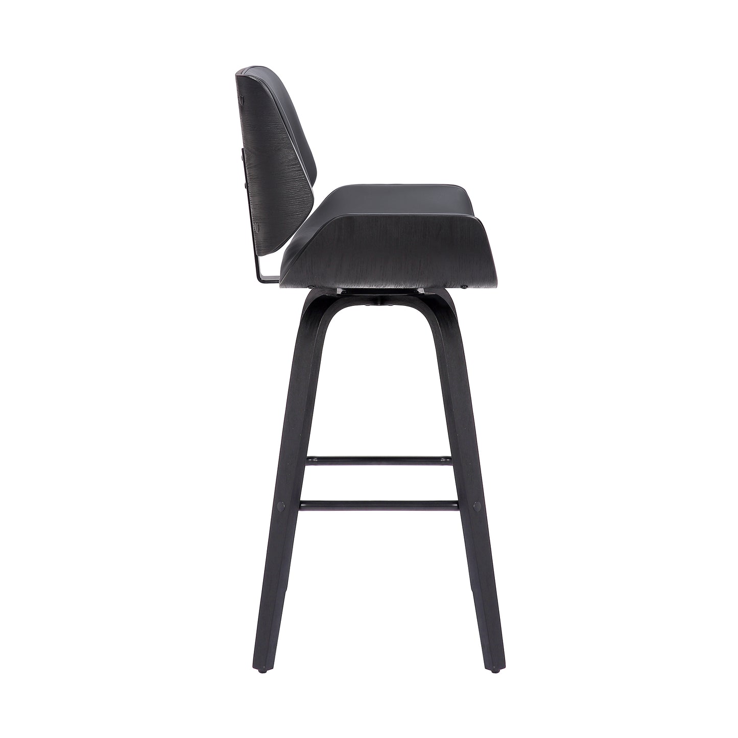 Tyler 30" Bar Height Swivel Gray Faux Leather and Black Wood Bar Stool