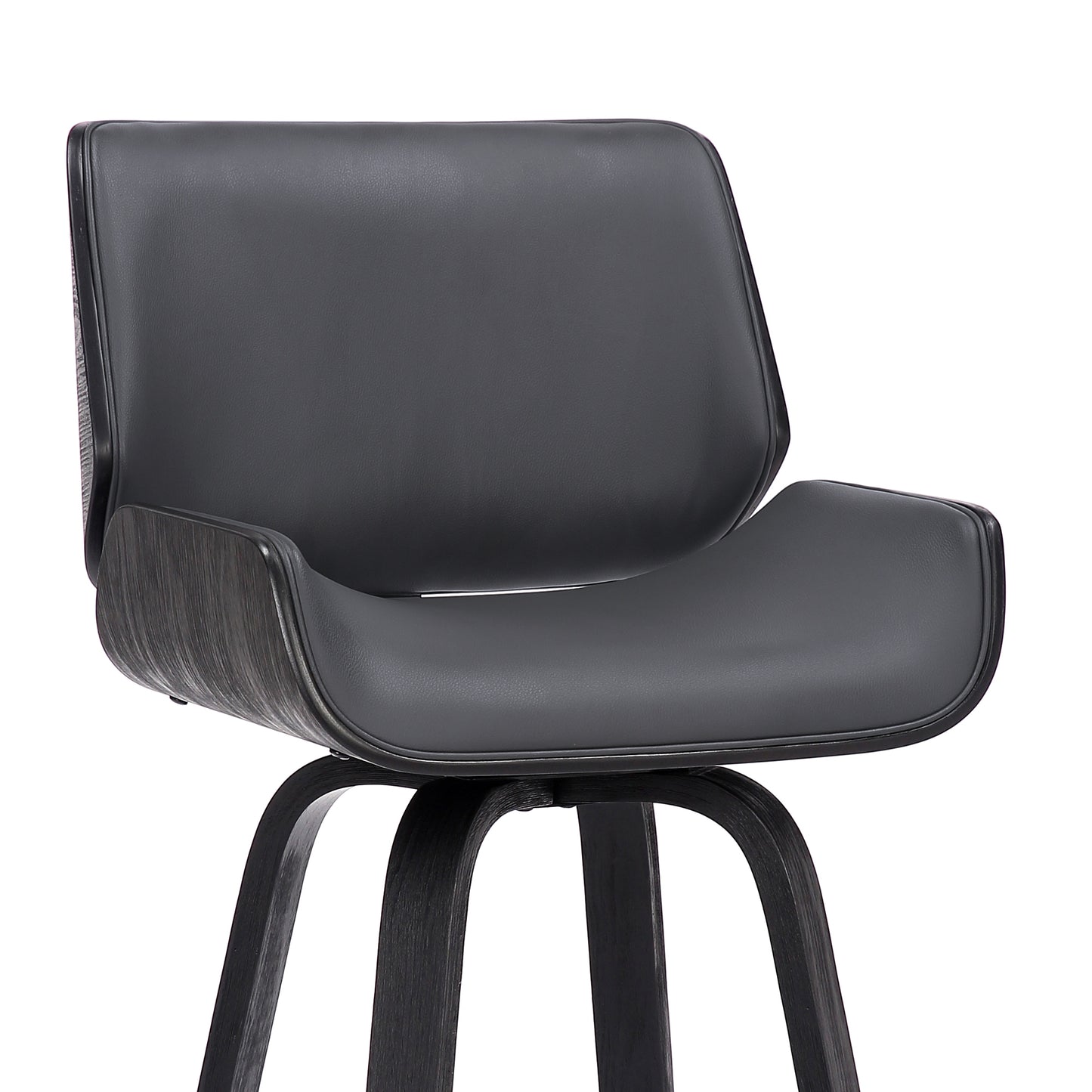 Tyler 30" Bar Height Swivel Gray Faux Leather and Black Wood Bar Stool