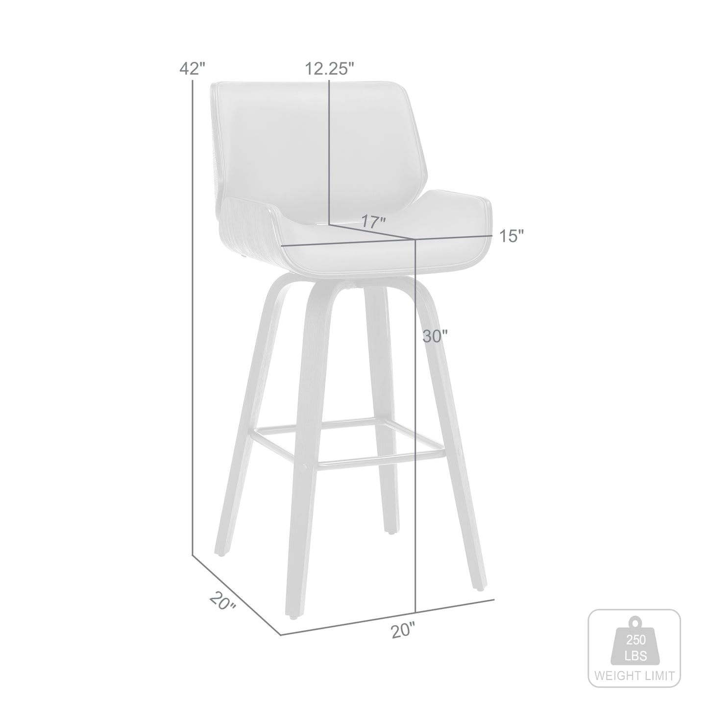 Tyler 30" Bar Height Swivel Gray Faux Leather and Black Wood Bar Stool