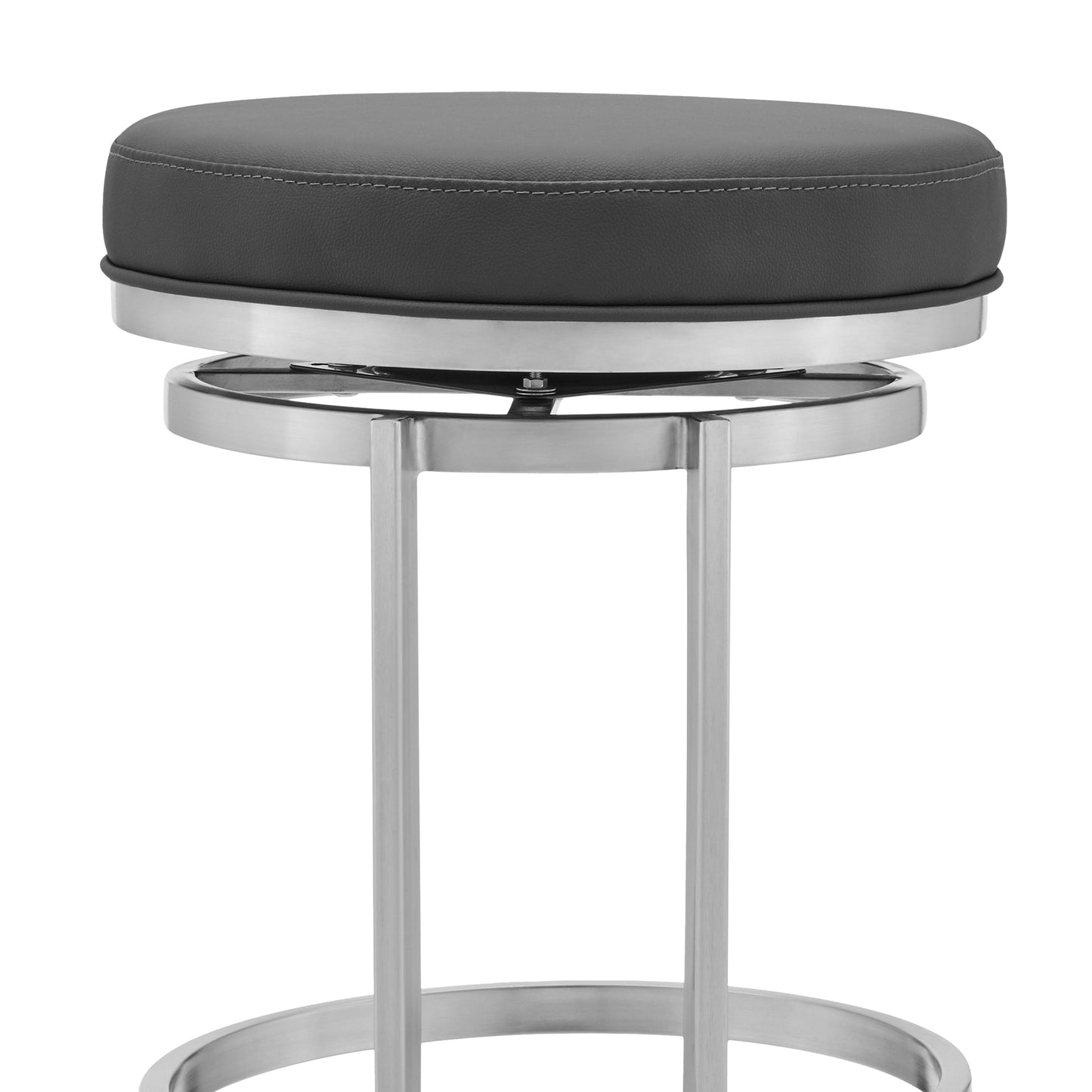 Vander 30" Gray Faux Leather and Brushed Stainless Steel Swivel Bar Stool
