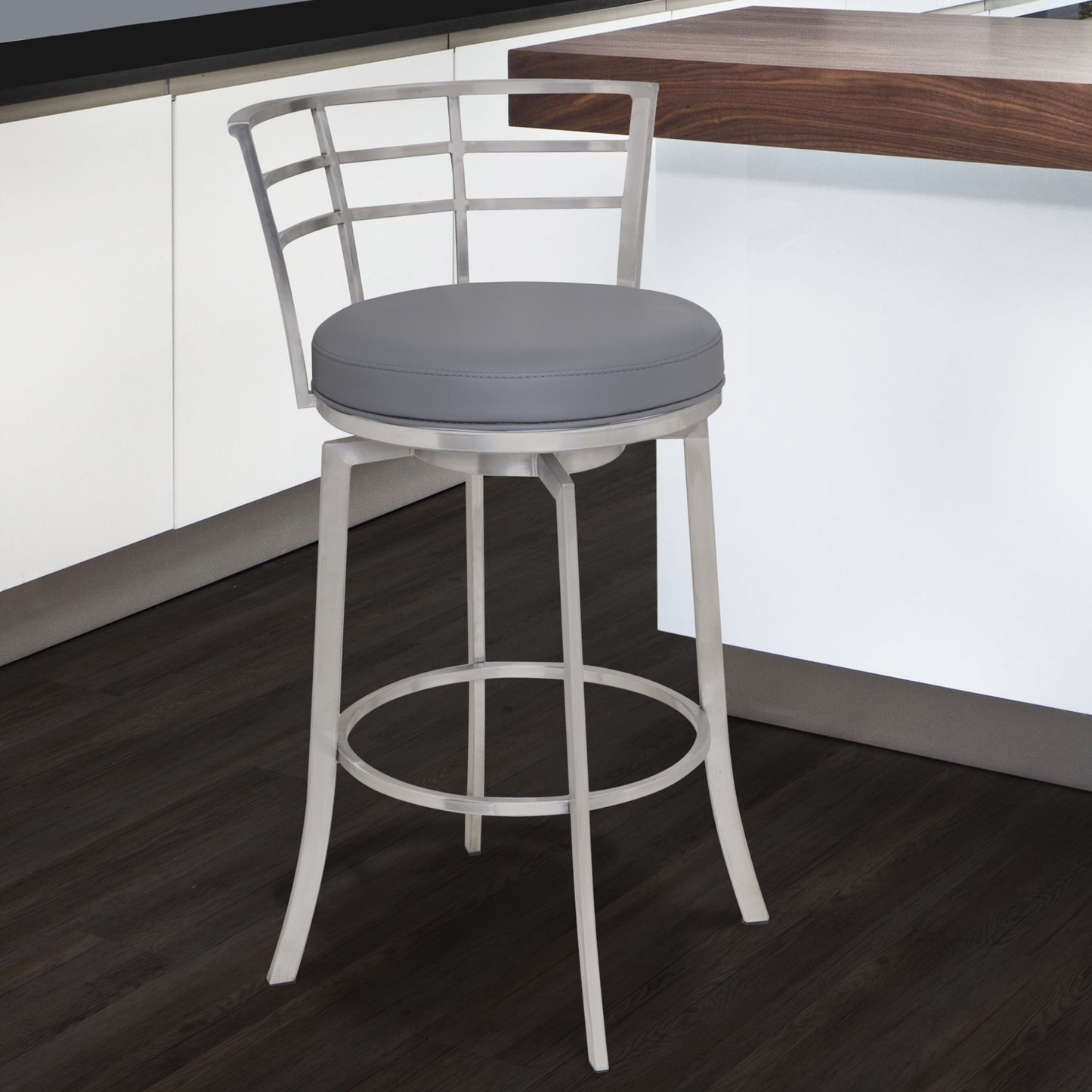 Viper Swivel Faux Leather and Brushed Stainless Steel Bar Stool