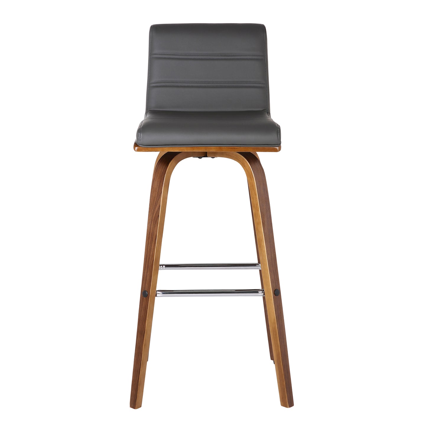 Vienna 30" Swivel Bar Stool in Walnut Wood Finish with Gray Faux Leather