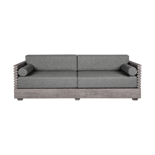 Vivid Outdoor Patio Sofa in Gray Eucalyptus Wood with Gray Olefin Cushions