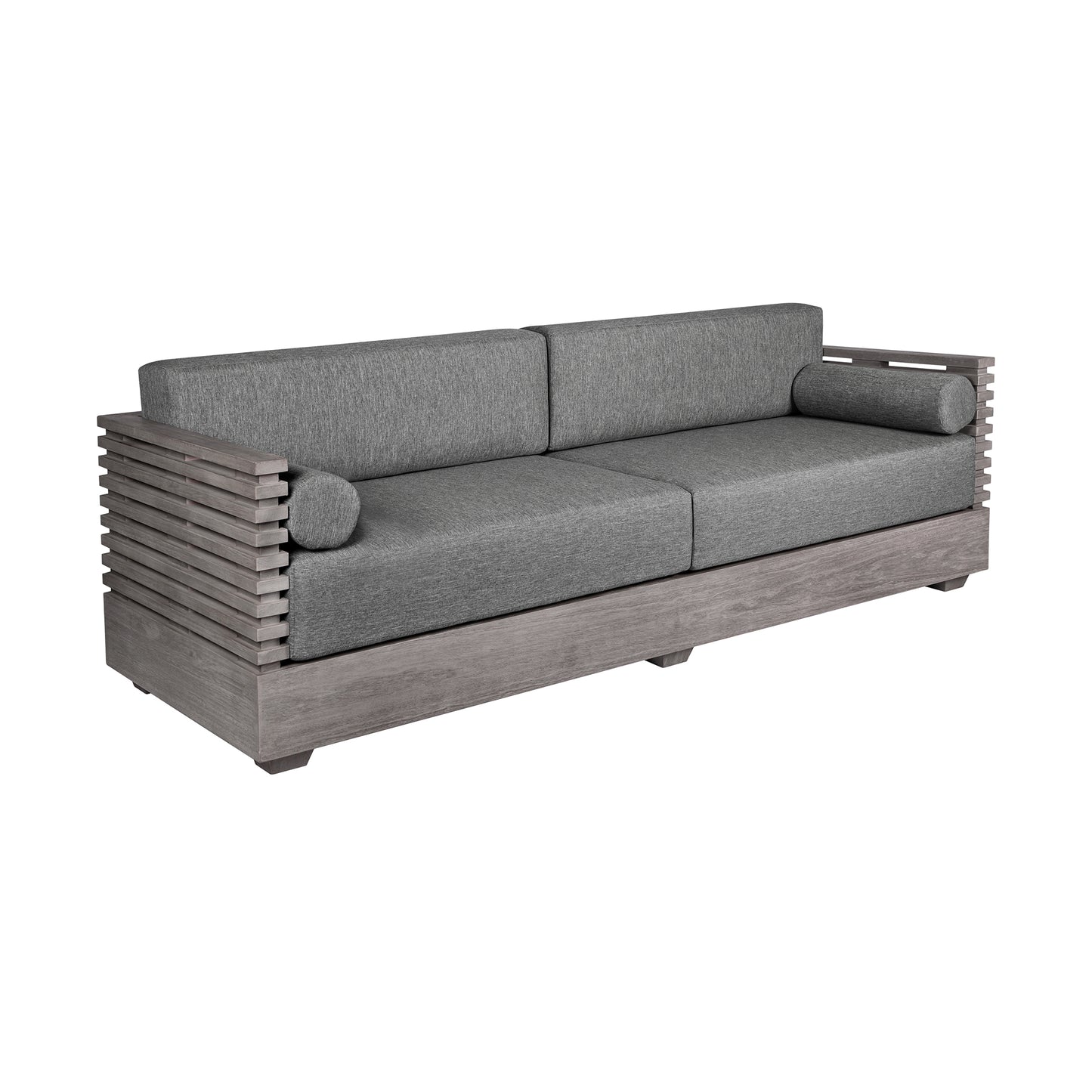 Vivid Outdoor Patio Sofa in Gray Eucalyptus Wood with Gray Olefin Cushions