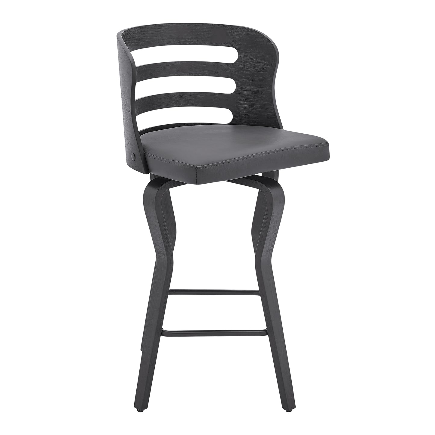 Verne Swivel Gray Faux Leather Bar Stool with Wood Base