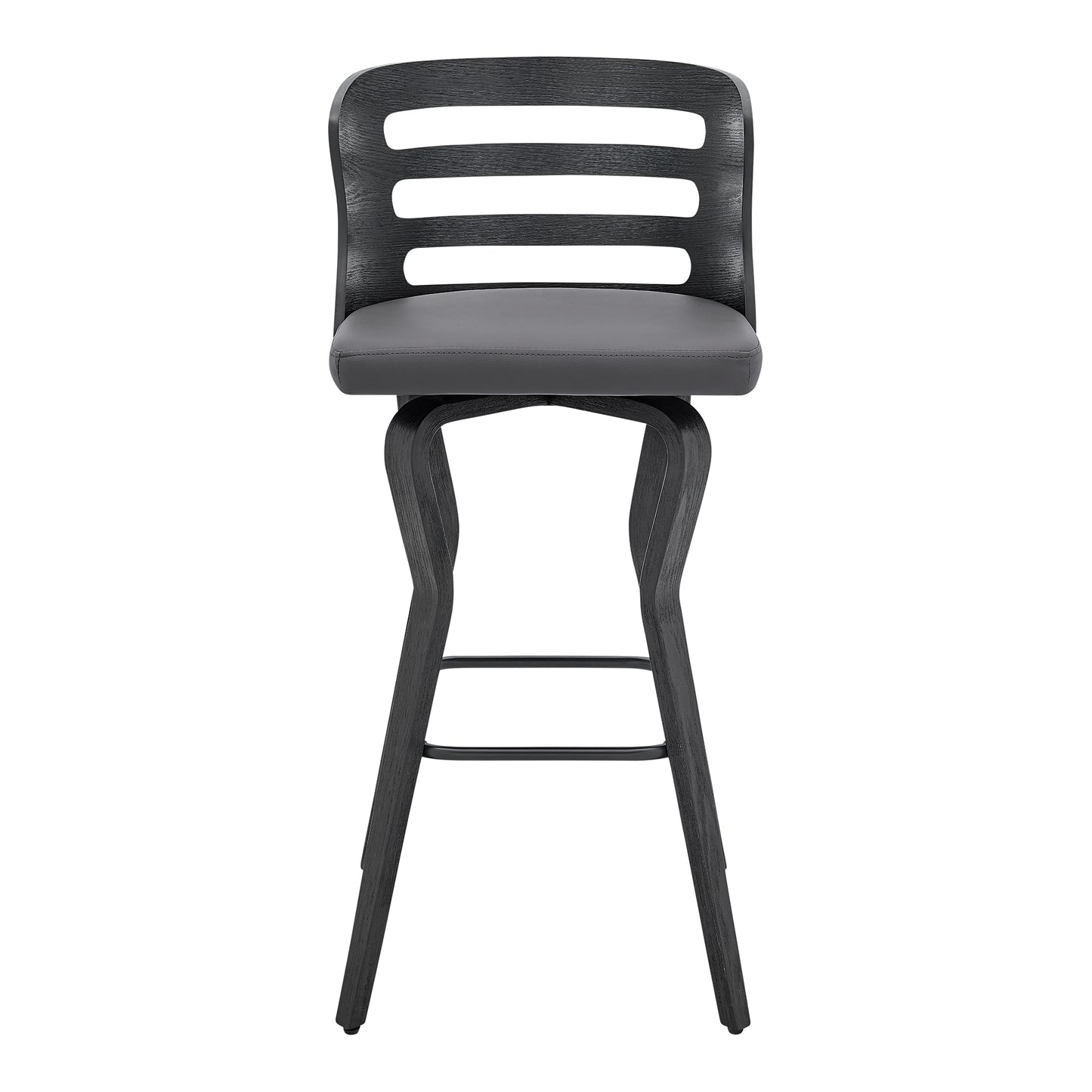 Verne Swivel Gray Faux Leather Bar Stool with Wood Base