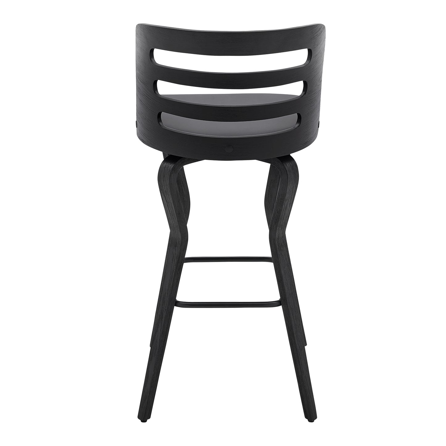 Verne Swivel Gray Faux Leather Bar Stool with Wood Base