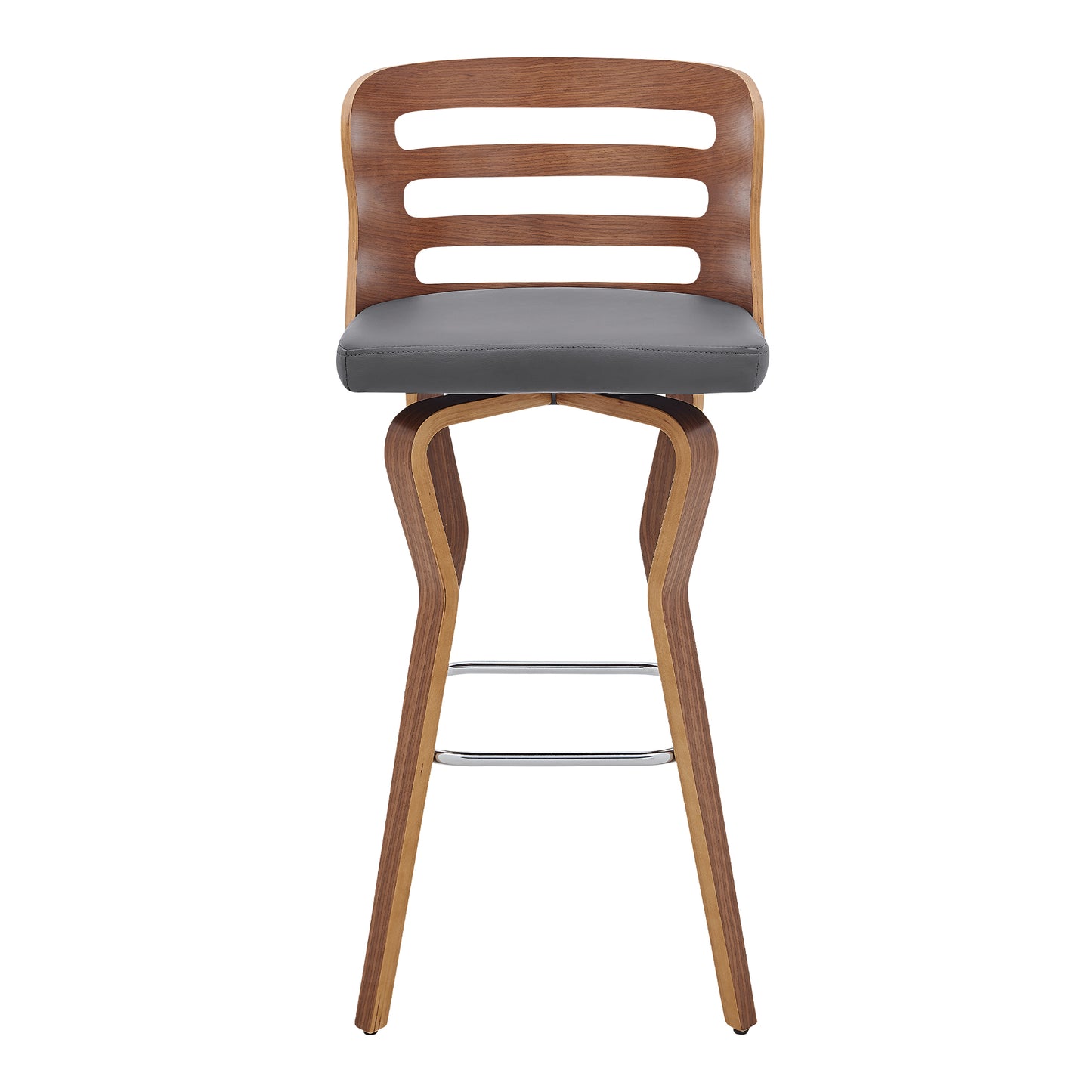 Verne Swivel Gray Faux Leather Bar Stool with Wood Base