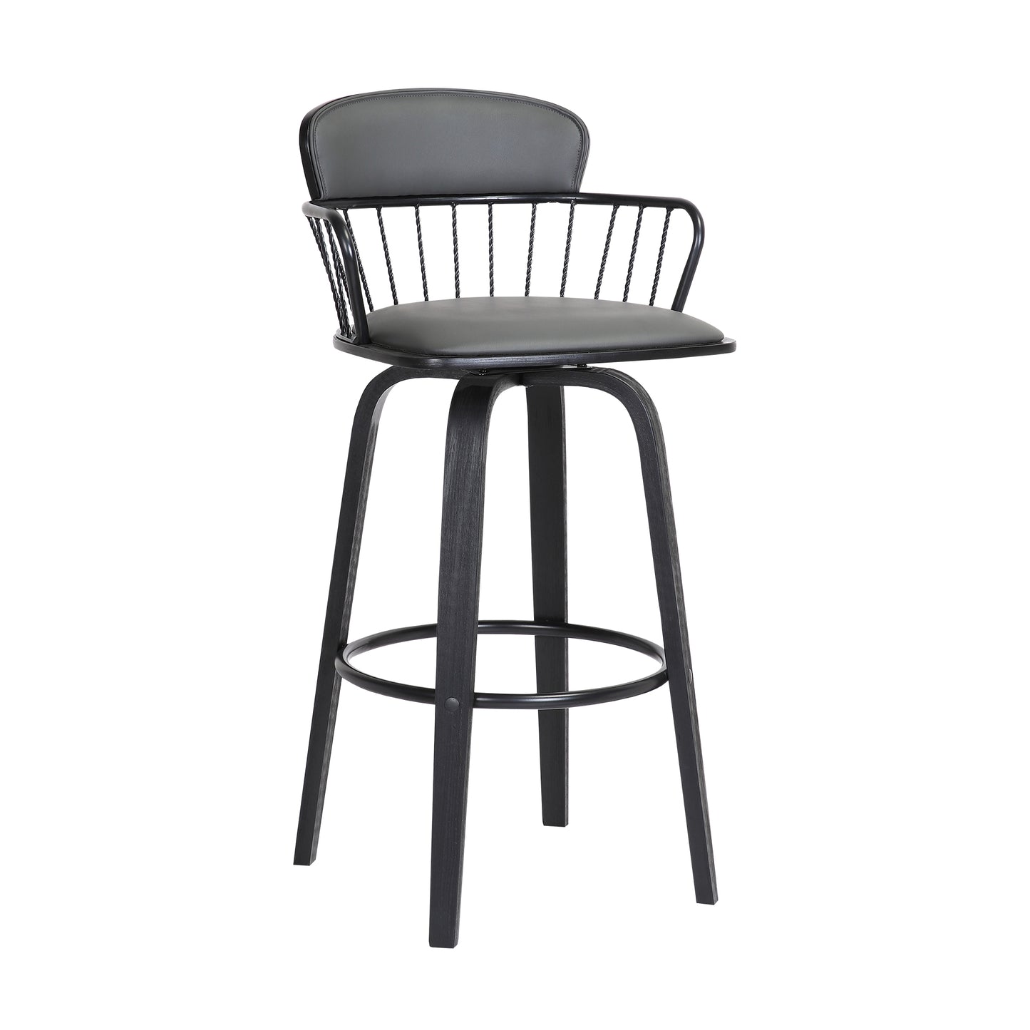 Willow 30" Swivel Wood Bar Stool with Faux Leather and Metal