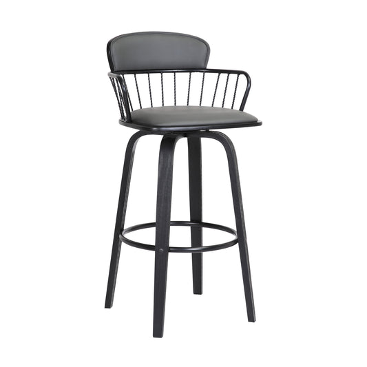 Willow 30" Swivel Wood Bar Stool with Faux Leather and Metal