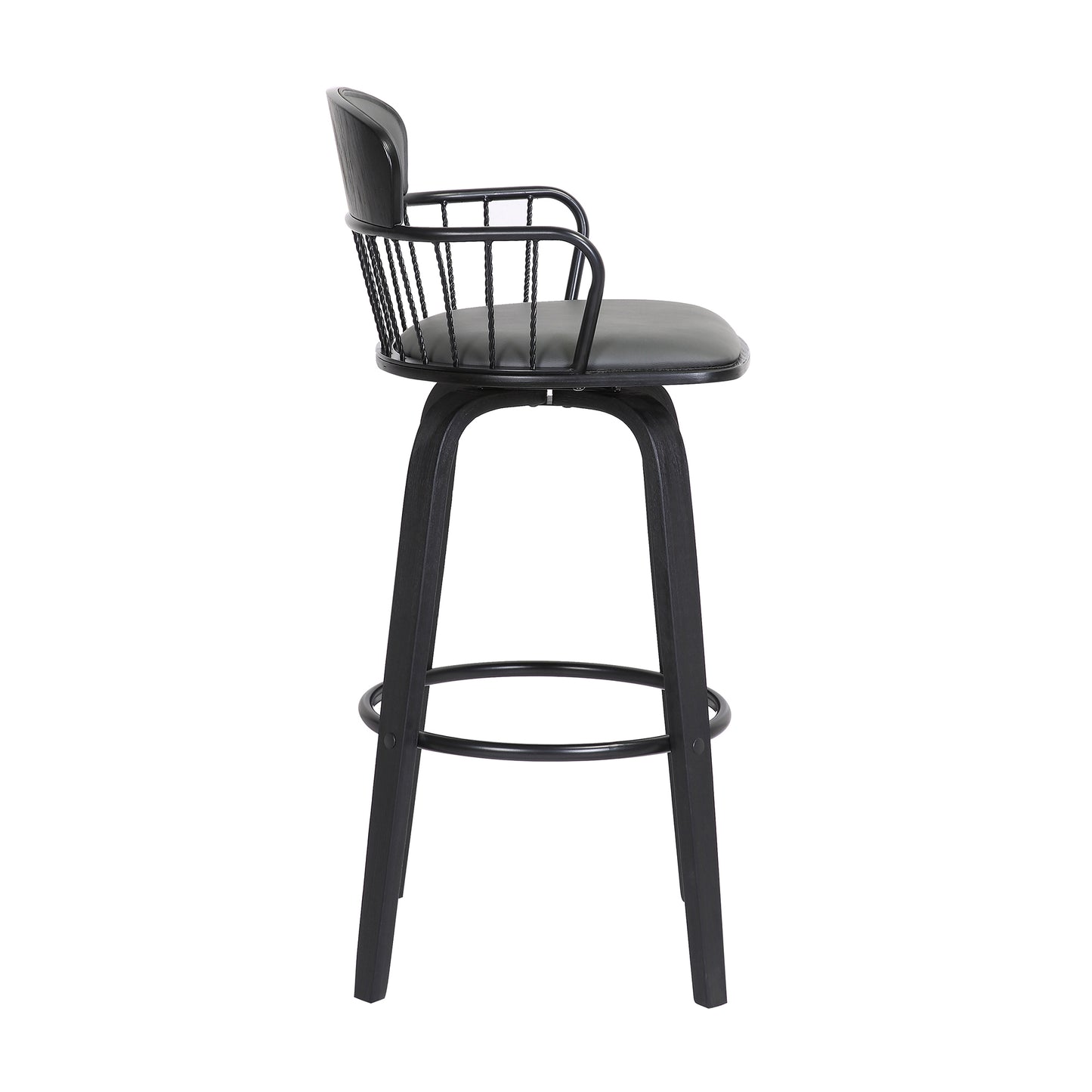 Willow 30" Swivel Wood Bar Stool with Faux Leather and Metal