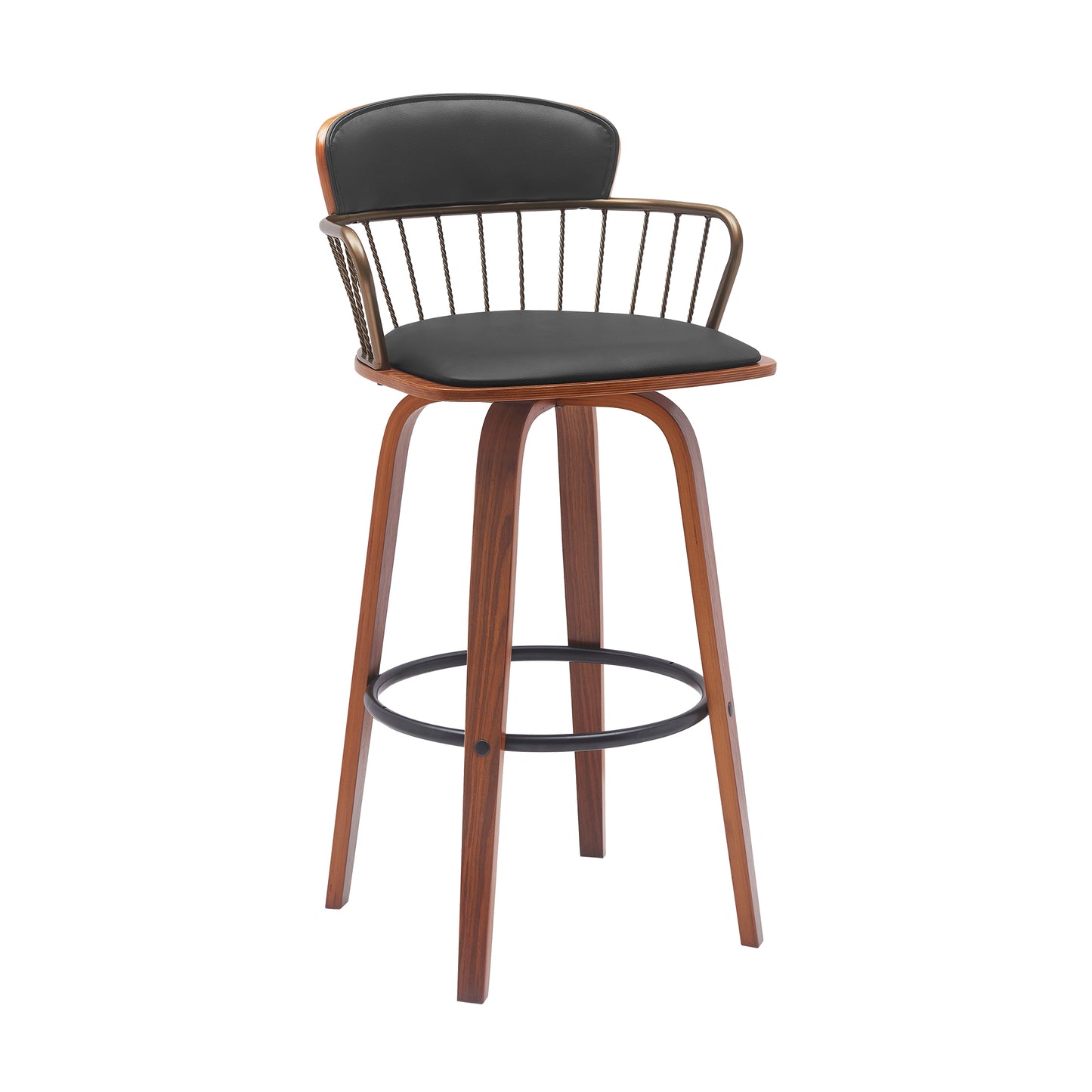 Willow 30" Swivel Wood Bar Stool with Faux Leather and Metal