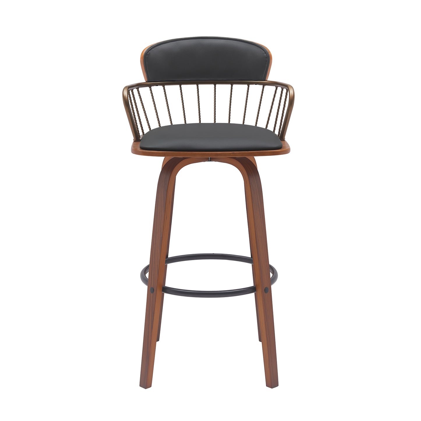 Willow 30" Swivel Wood Bar Stool with Faux Leather and Metal