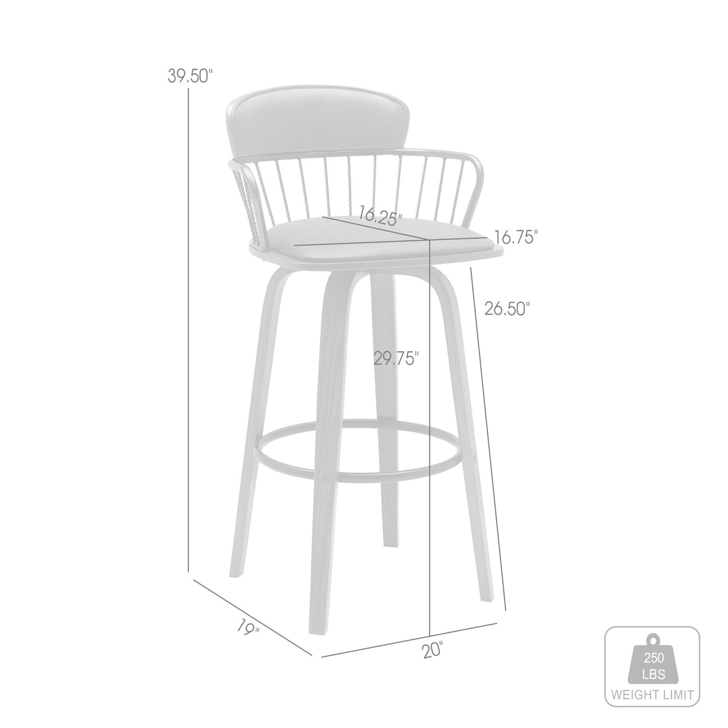 Willow 30" Swivel Wood Bar Stool with Faux Leather and Metal