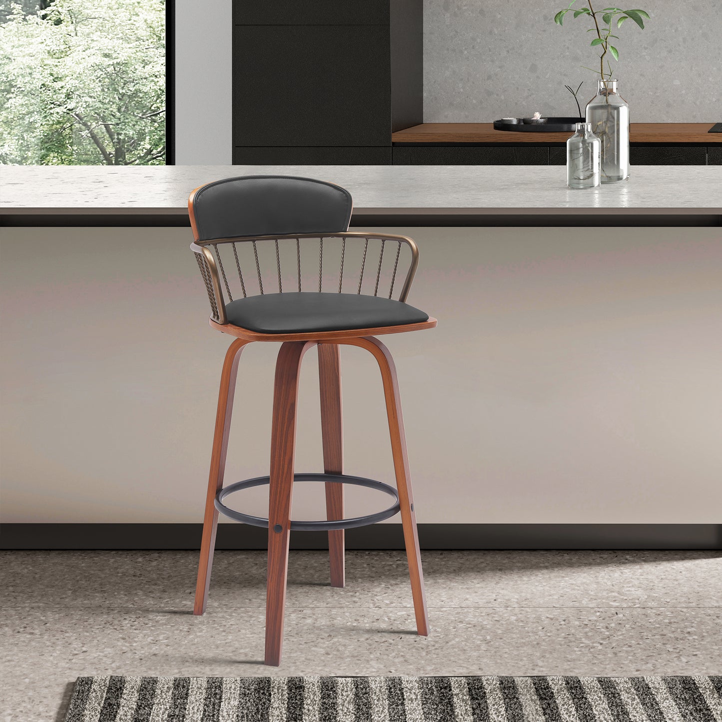 Willow 30" Swivel Wood Bar Stool with Faux Leather and Metal