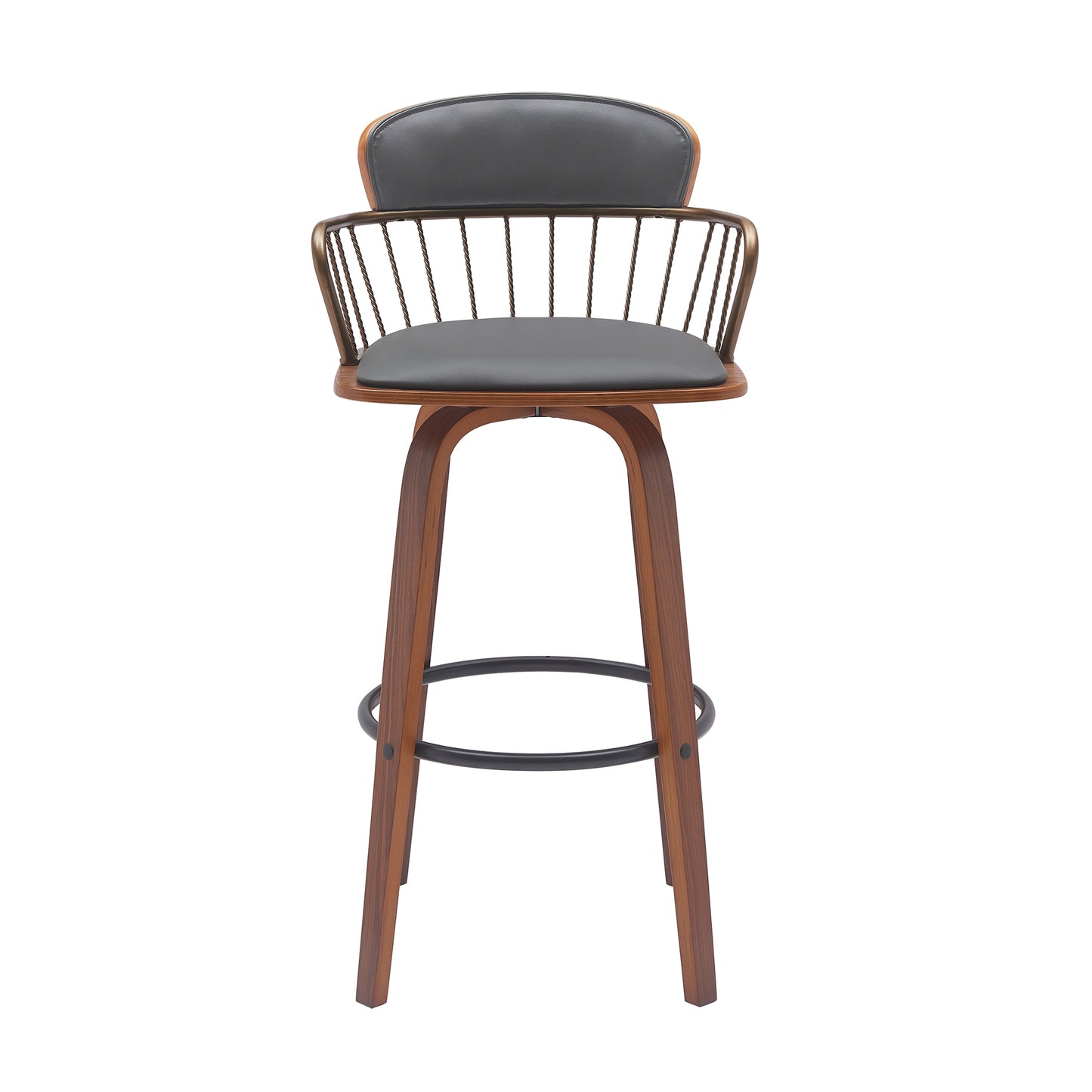 Willow 30" Swivel Wood Bar Stool with Faux Leather and Metal