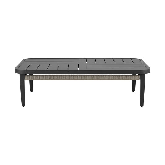 Zella Rectangular Coffee Table in Aluminum with Charcoal Finish and Light Gray Rope