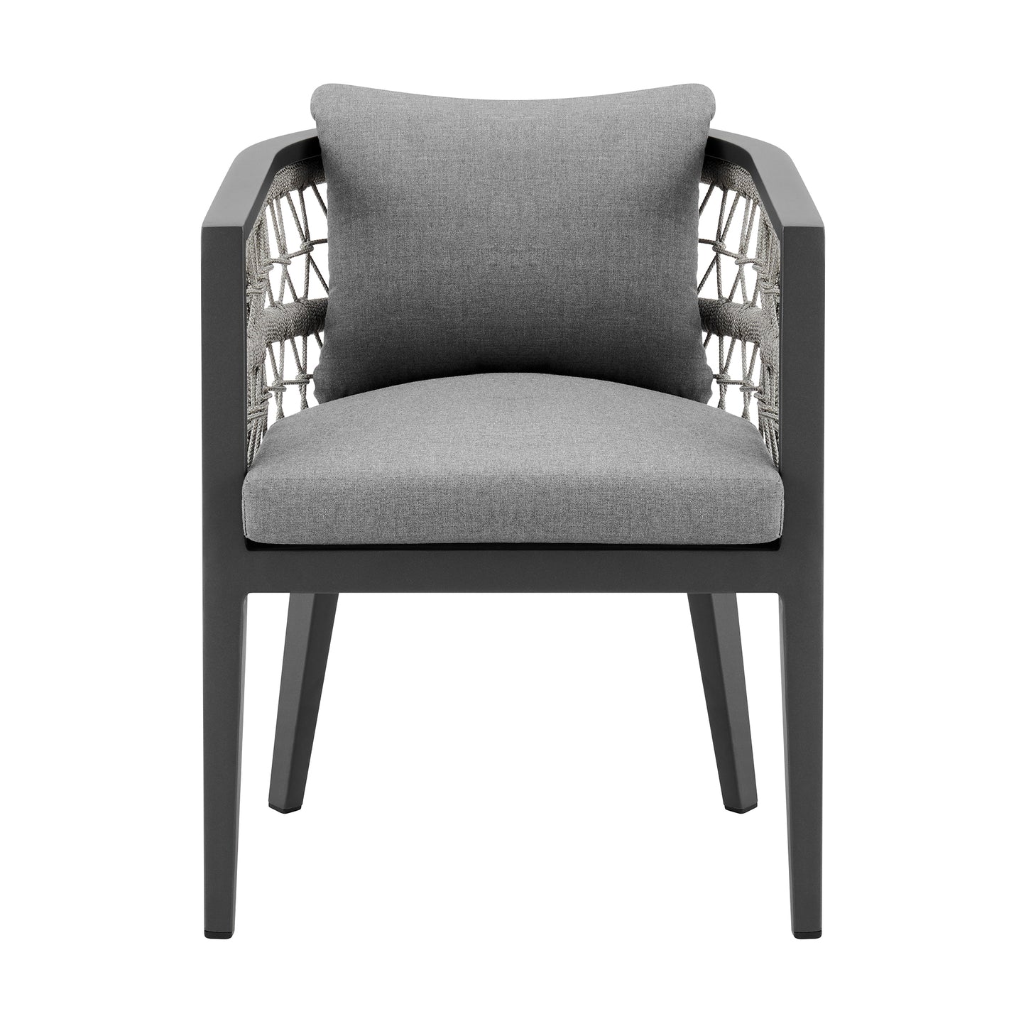 Zella Outdoor Patio Dining Chair in Aluminum with Light Gray Rope and Earl Gray Cushions - Set of 2