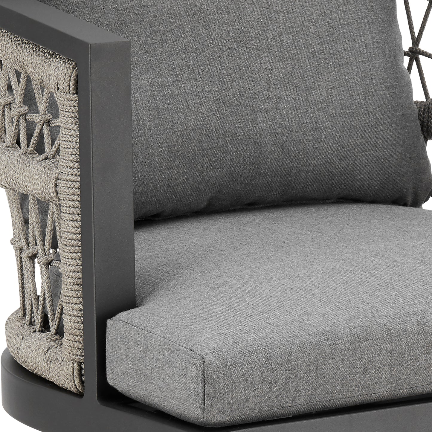 Zella Outdoor Patio Swivel and Counter Stool in Aluminum with Light Gray Rope and Cushions