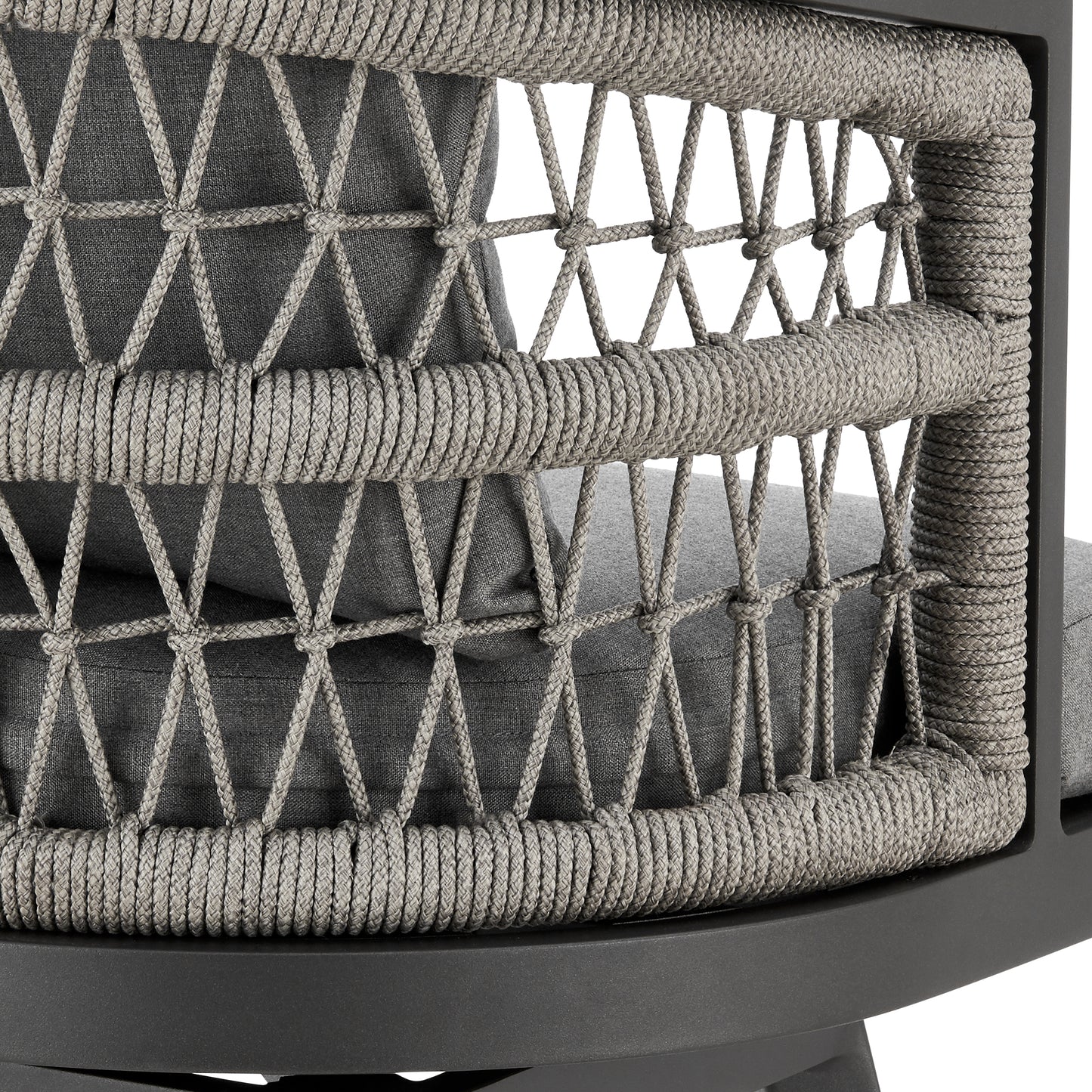 Zella Outdoor Patio Swivel and Counter Stool in Aluminum with Light Gray Rope and Cushions