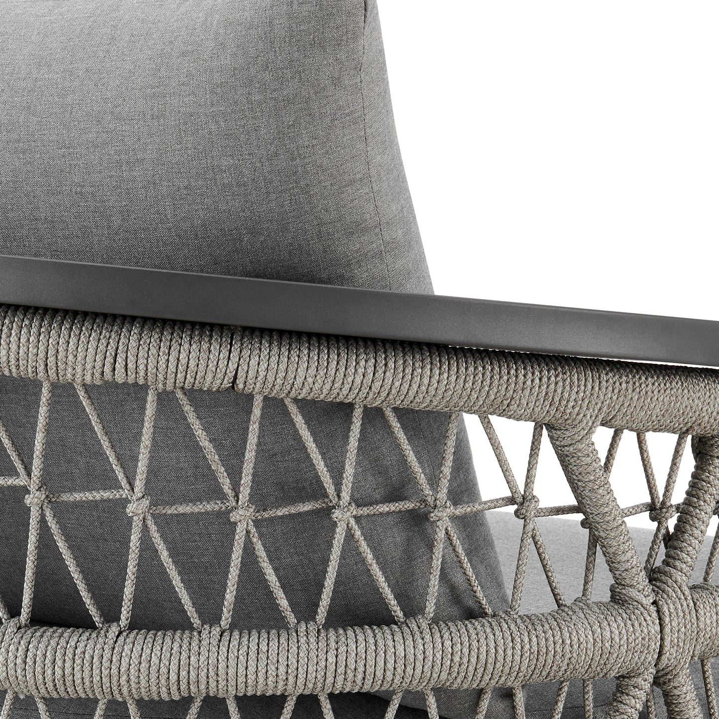 Zella Outdoor Patio Swivel Armchair in Aluminum with Light Gray Rope and Earl Gray Cushions