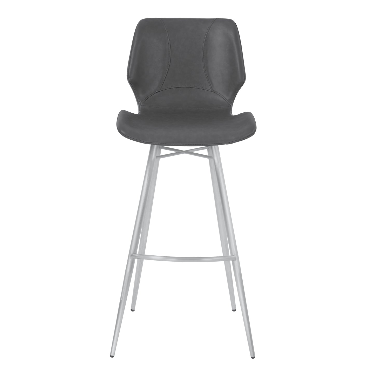 Zurich 26" Counter Height Metal Barstool in Vintage Gray Faux Leather with Brushed Stainless Steel Finish