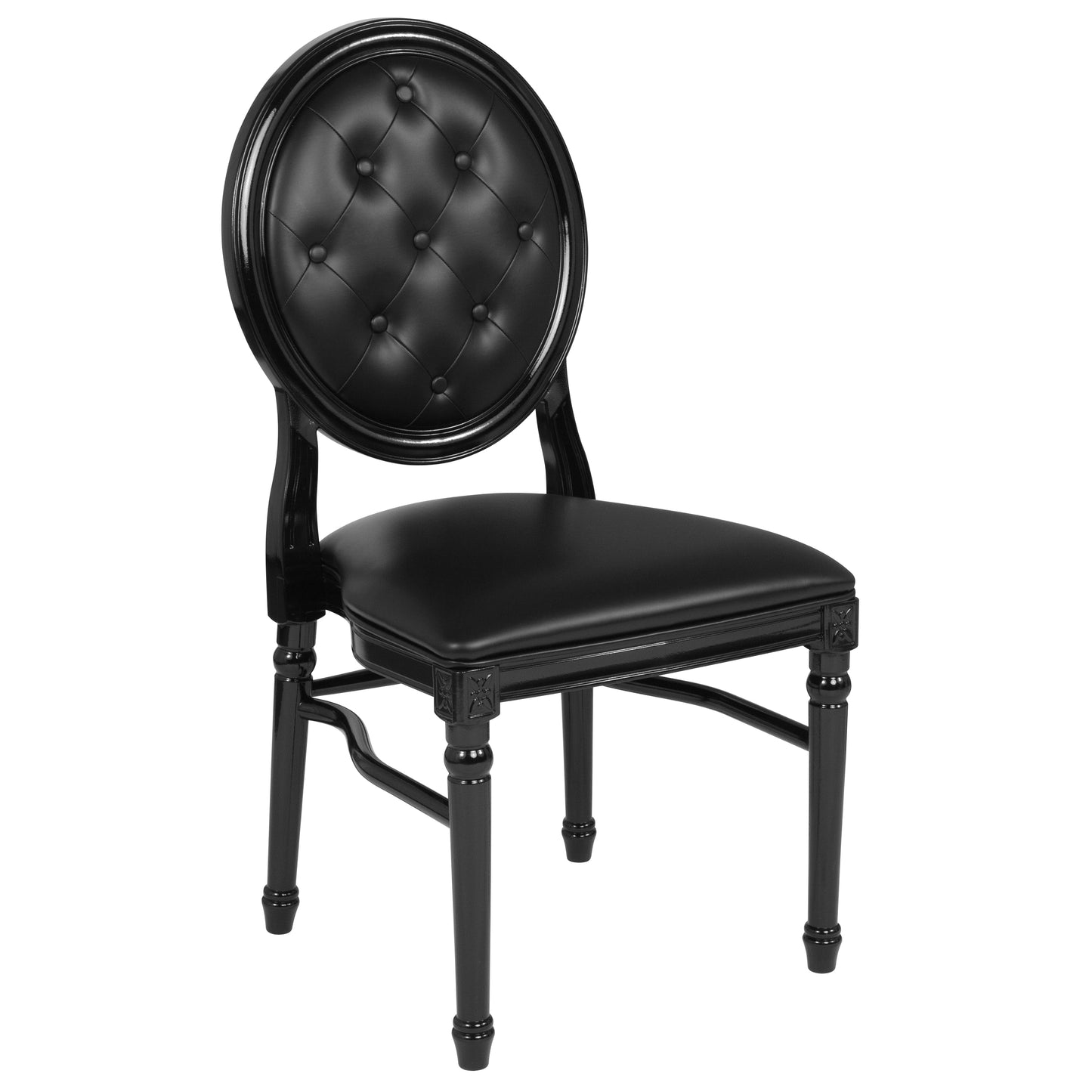 HERCULES Series 900 lb. Capacity King Louis Chair with Tufted Back, Black Vinyl Seat and Black Frame Black Vinyl/Black Frame
