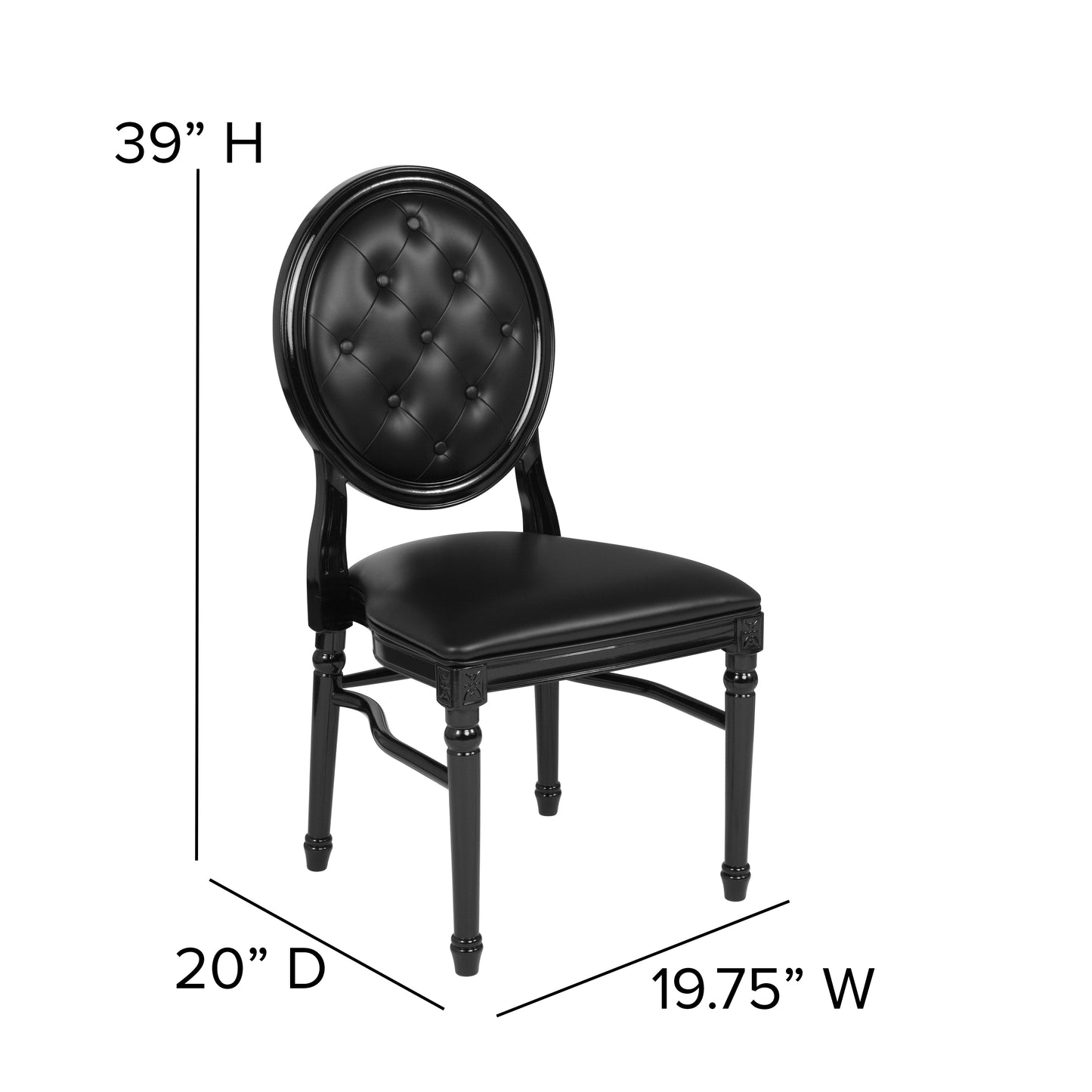 HERCULES Series 900 lb. Capacity King Louis Chair with Tufted Back, Black Vinyl Seat and Black Frame Black Vinyl/Black Frame