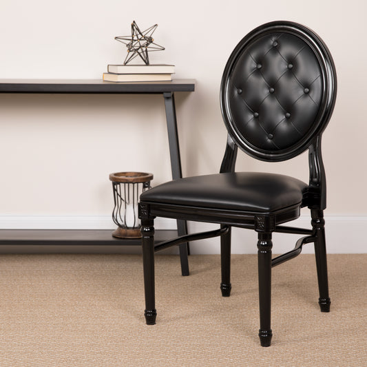 HERCULES Series 900 lb. Capacity King Louis Chair with Tufted Back, Black Vinyl Seat and Black Frame Black Vinyl/Black Frame