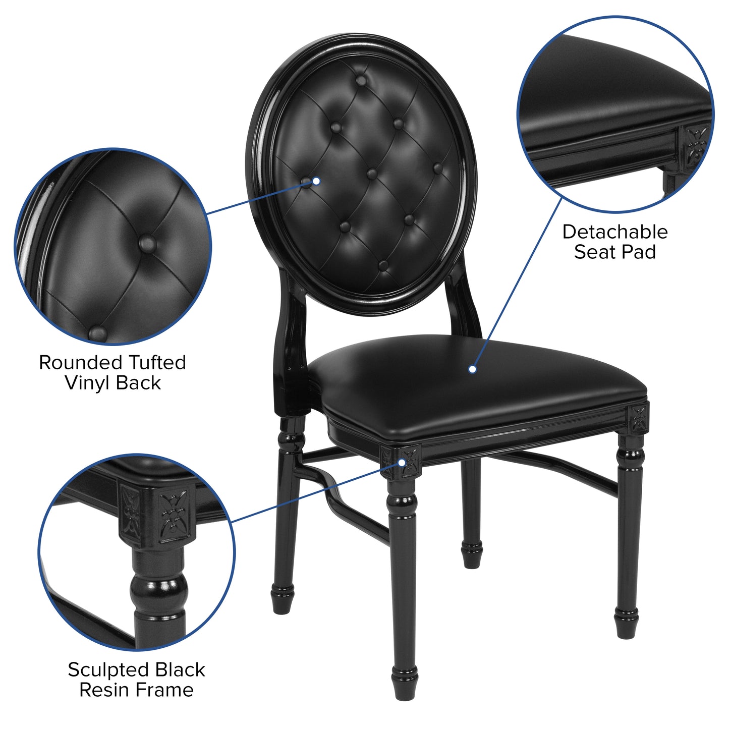 HERCULES Series 900 lb. Capacity King Louis Chair with Tufted Back, Black Vinyl Seat and Black Frame Black Vinyl/Black Frame