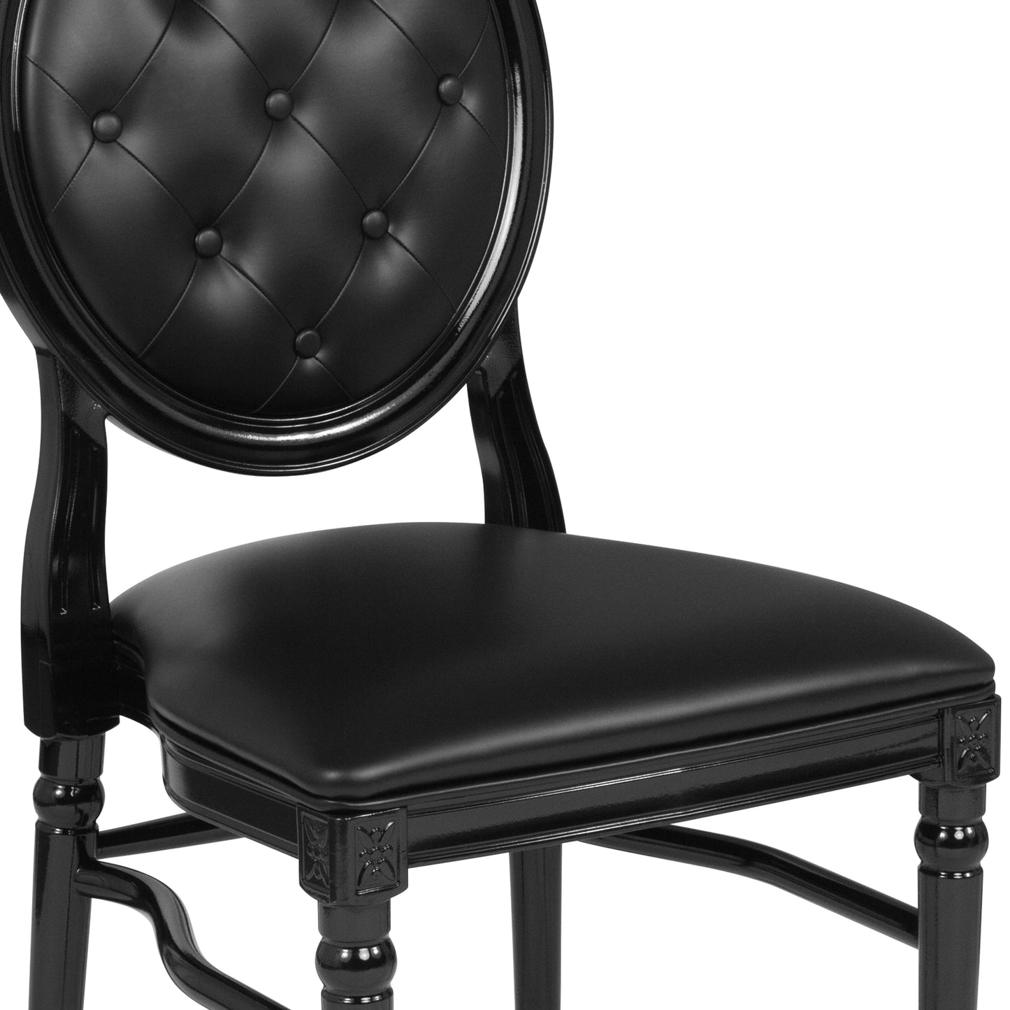 HERCULES Series 900 lb. Capacity King Louis Chair with Tufted Back, Black Vinyl Seat and Black Frame Black Vinyl/Black Frame