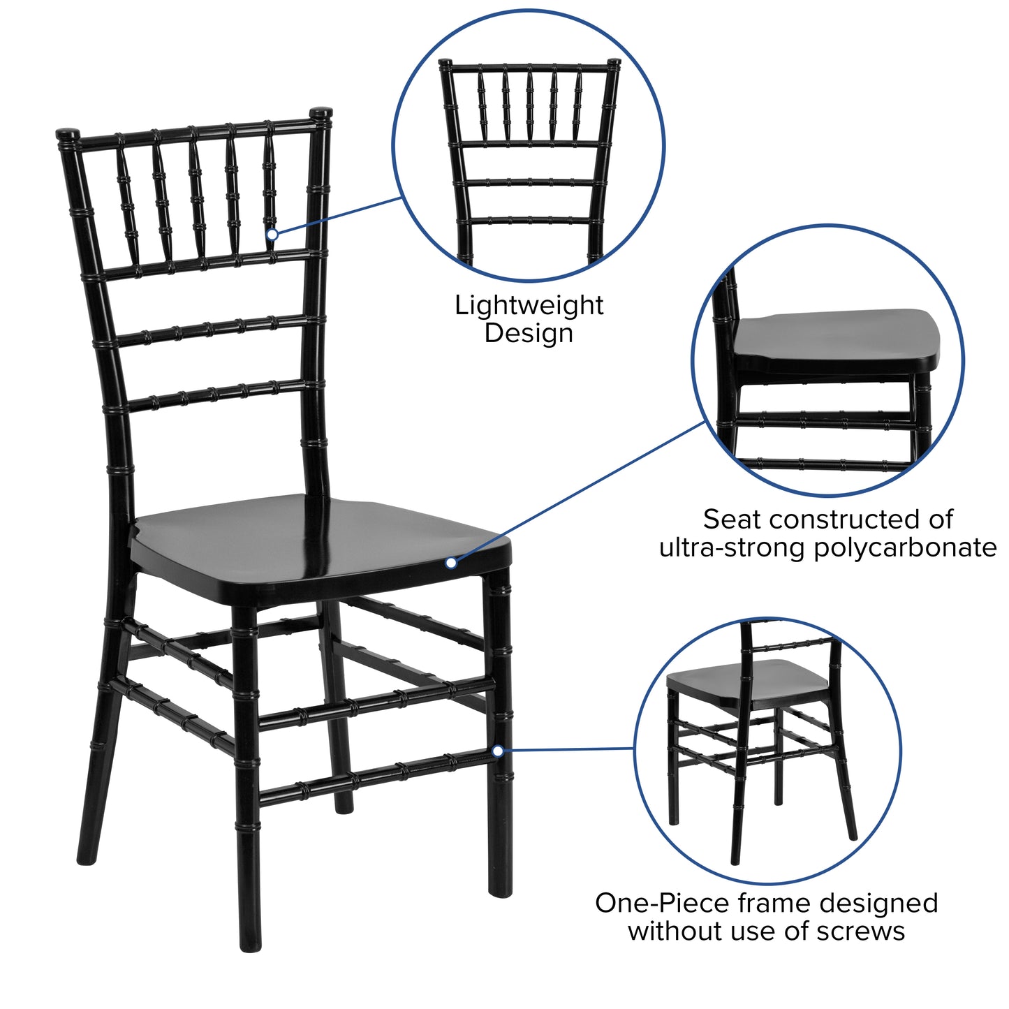 HERCULES PREMIUM Series Black Resin Stacking Chiavari Chair Black