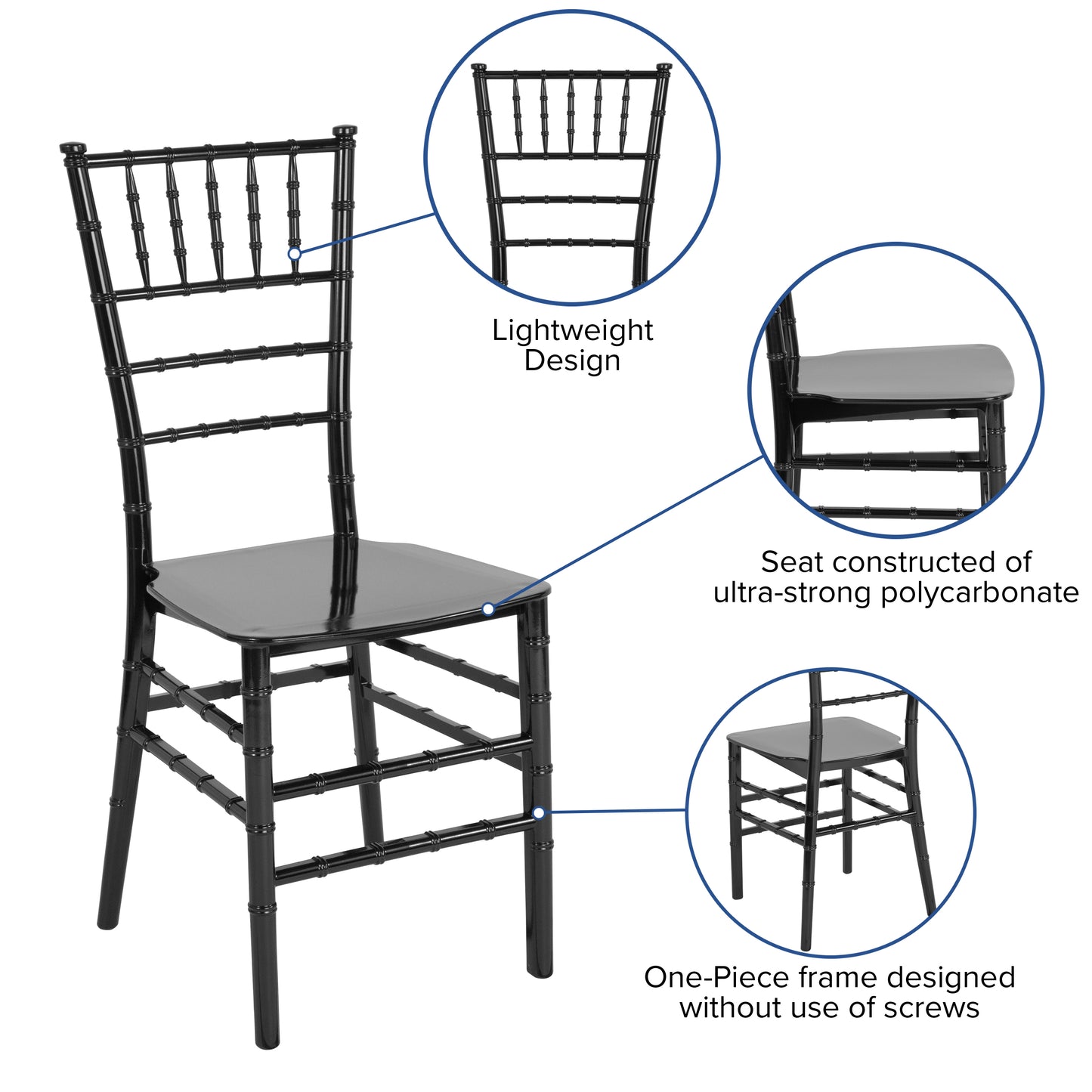 HERCULES Series Black Resin Stacking Chiavari Chair Black