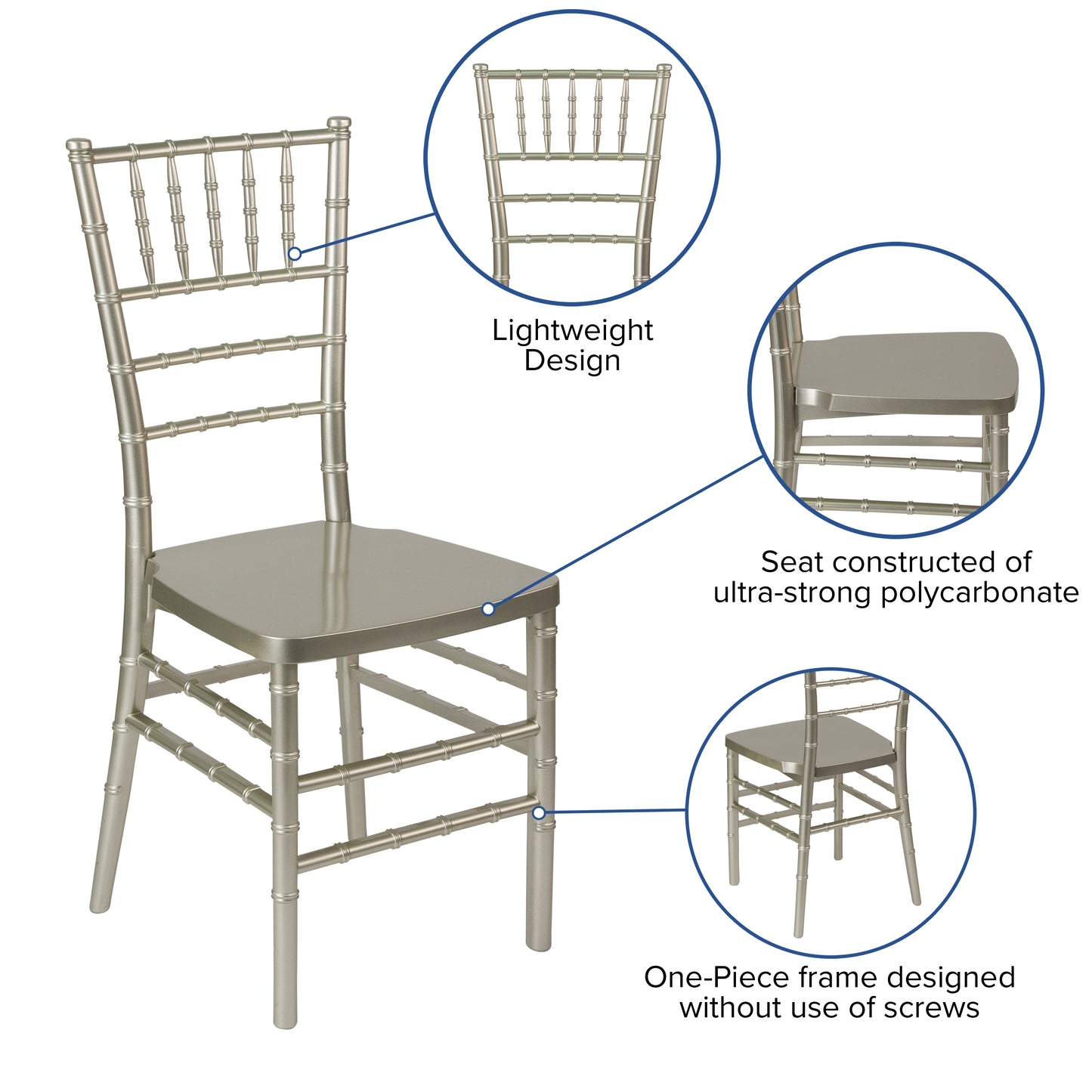 HERCULES PREMIUM Series Champagne Resin Stacking Chiavari Chair Champagne