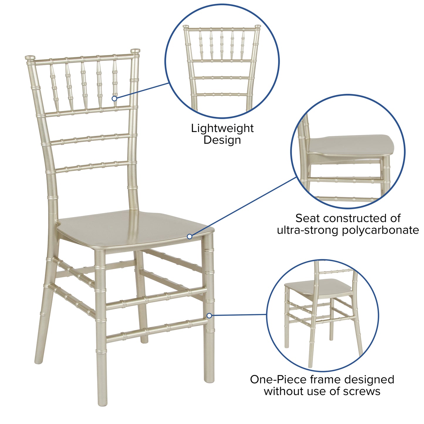 HERCULES Series Champagne Resin Stacking Chiavari Chair Champagne