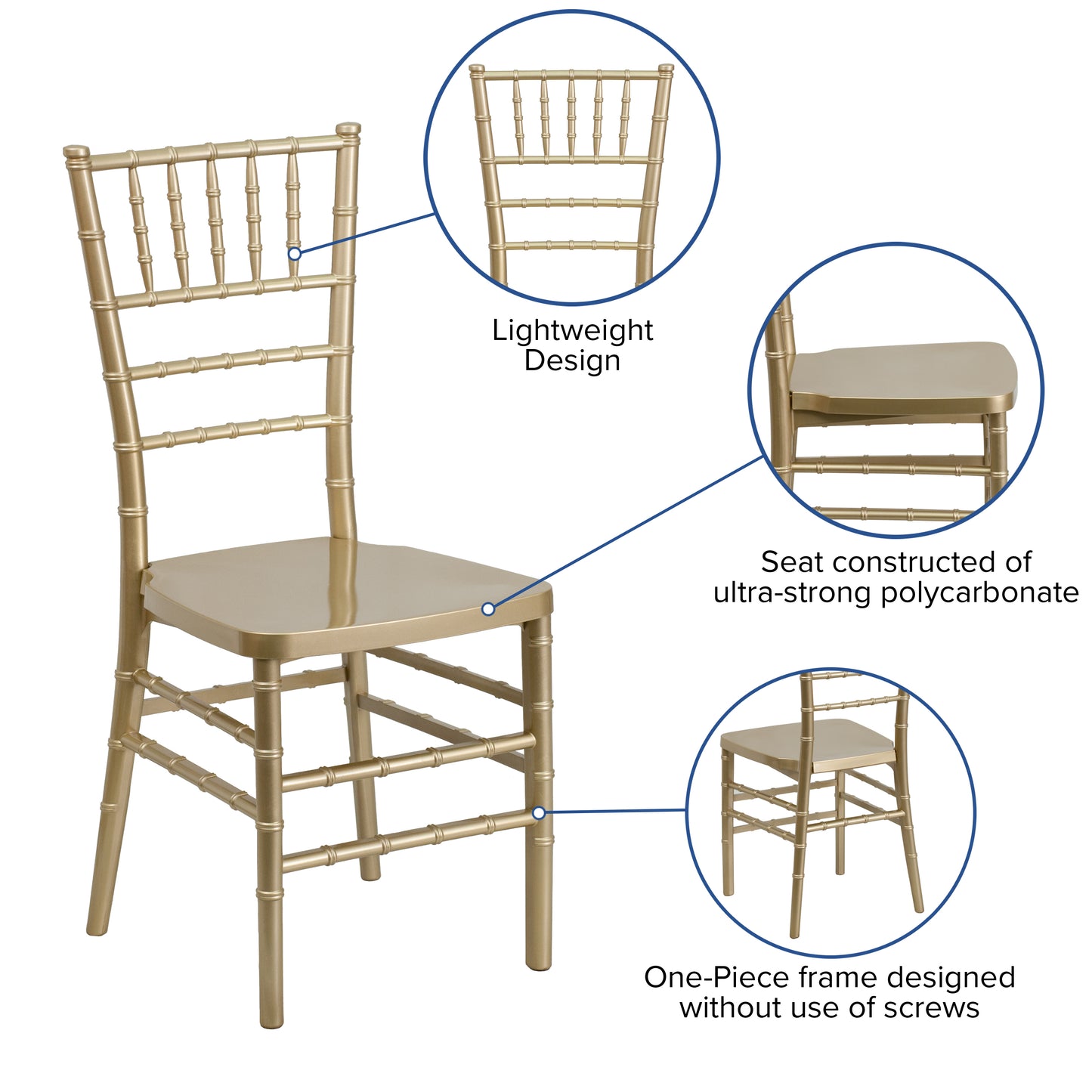 HERCULES PREMIUM Series Gold Resin Stacking Chiavari Chair Gold