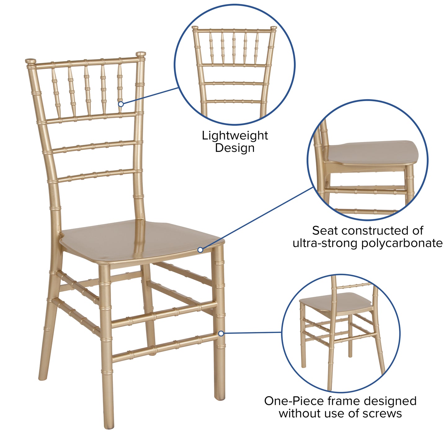 HERCULES Series Gold Resin Stacking Chiavari Chair Gold