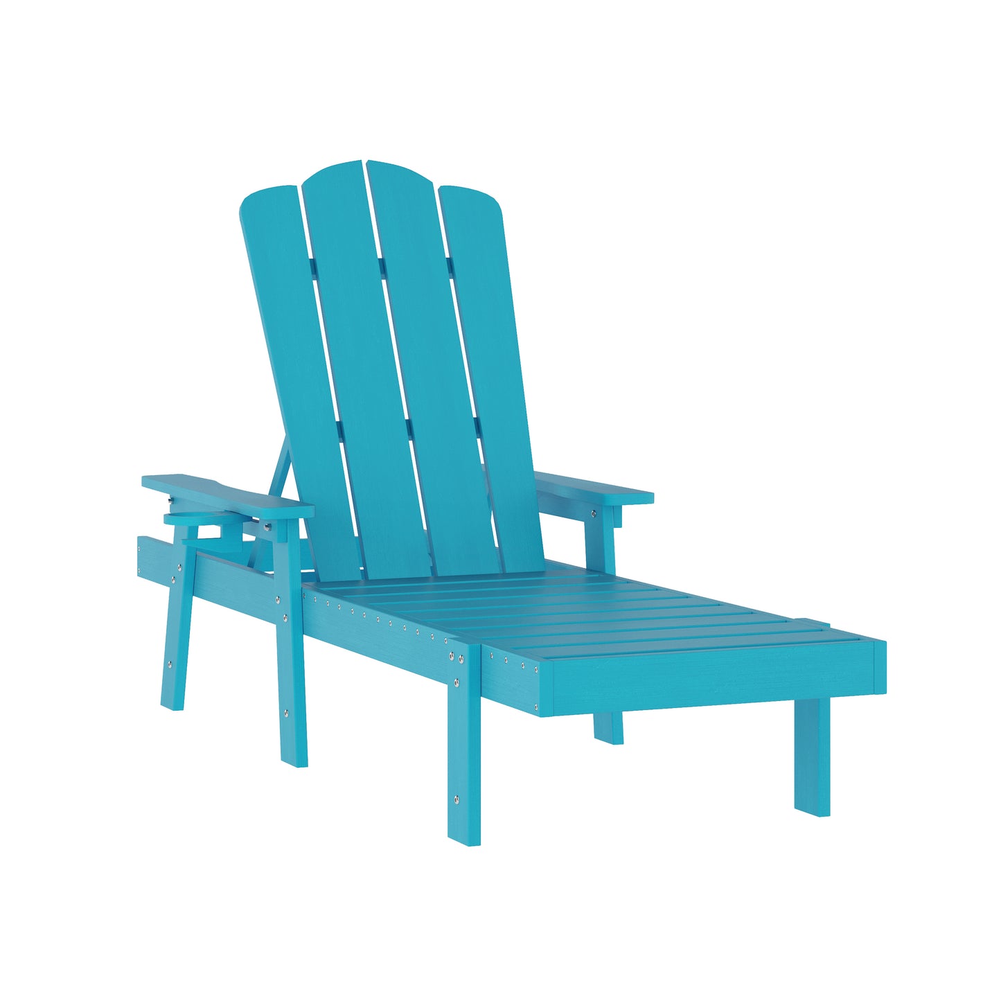 Sonora Commercial Grade Adjustable Adirondack Lounger with Cup Holder, All-Weather Indoor/Outdoor Recycled HDPE Lounge Chair in Blue Blue